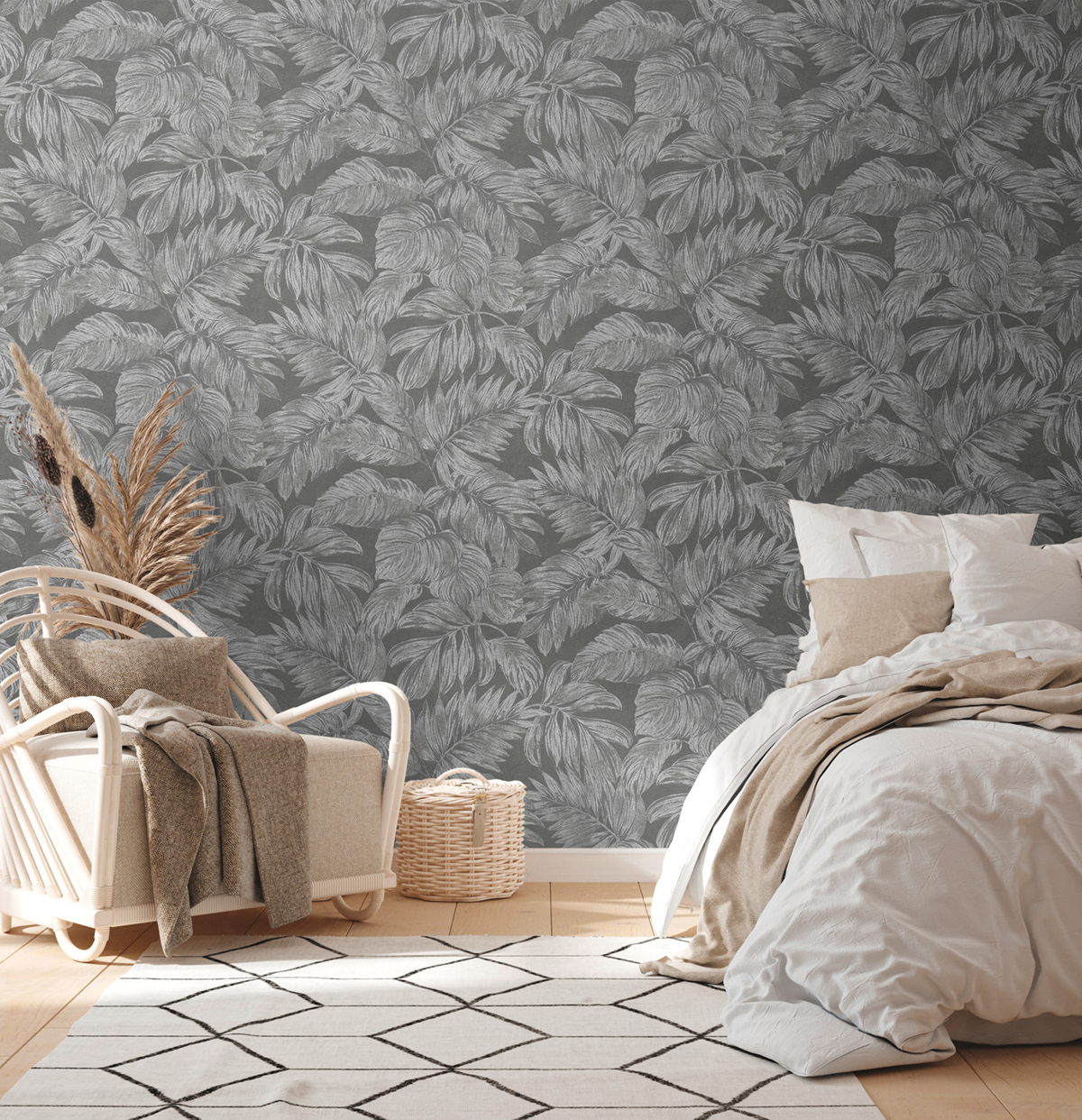 Papier peint Feuille Palme gris argenté - Casual Living d'A.S. Création | Réf. AS-393404