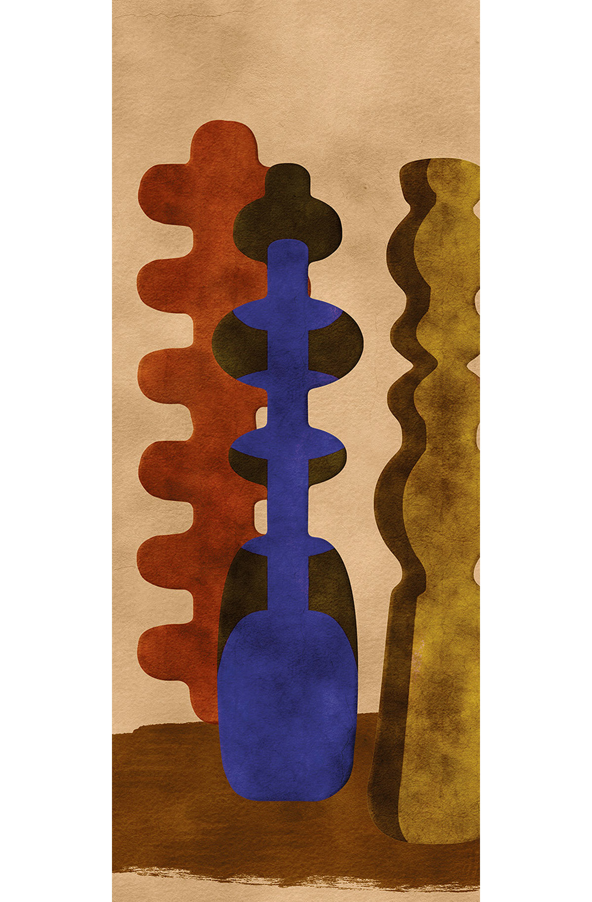 Papier peint panoramique Poterie Design indigo terracotta - A H260 - Terra de Masureel | Réf. MAS-DGPOT1021-260