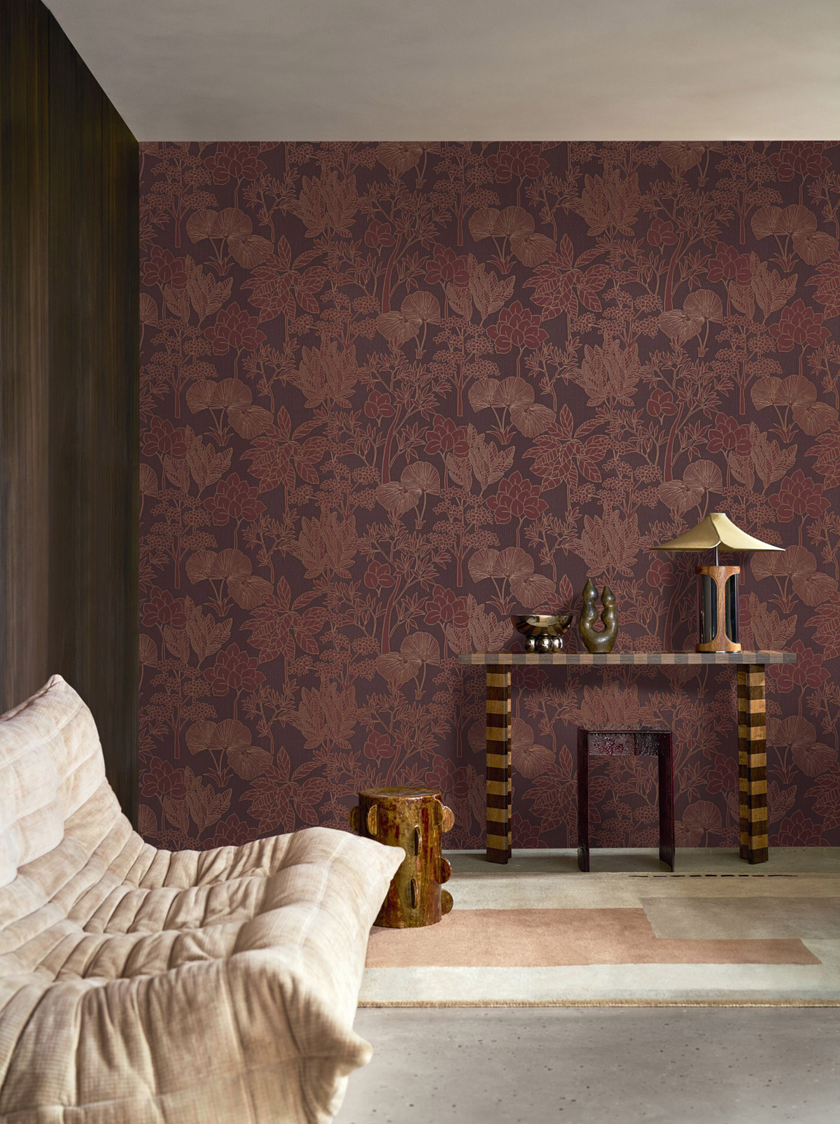 Papier peint Jardin Exotique Inara pourpre doré - Tressora de Casamance AMB1 | Réf. CAS-76900712