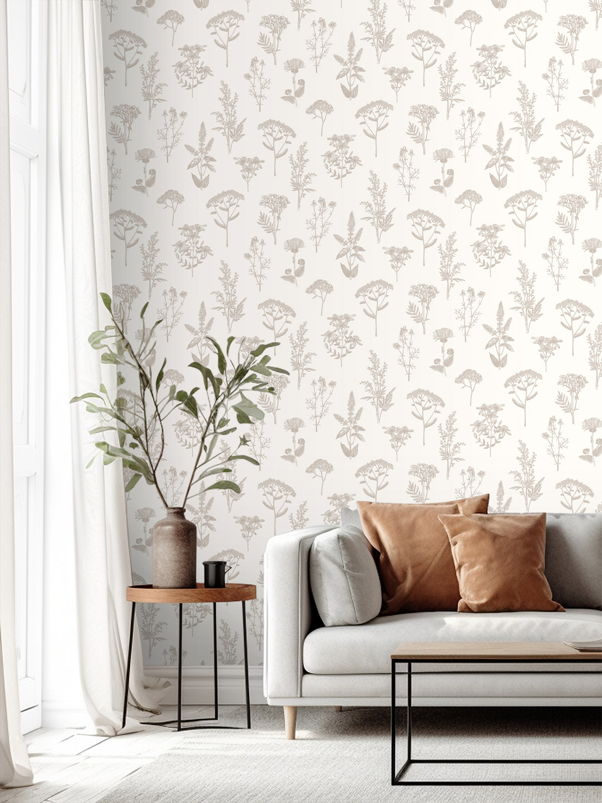 Papier Peint Graminées Scandinave métallisé beige argenté - Flora d'Ugépa | Réf. UGP-M80507