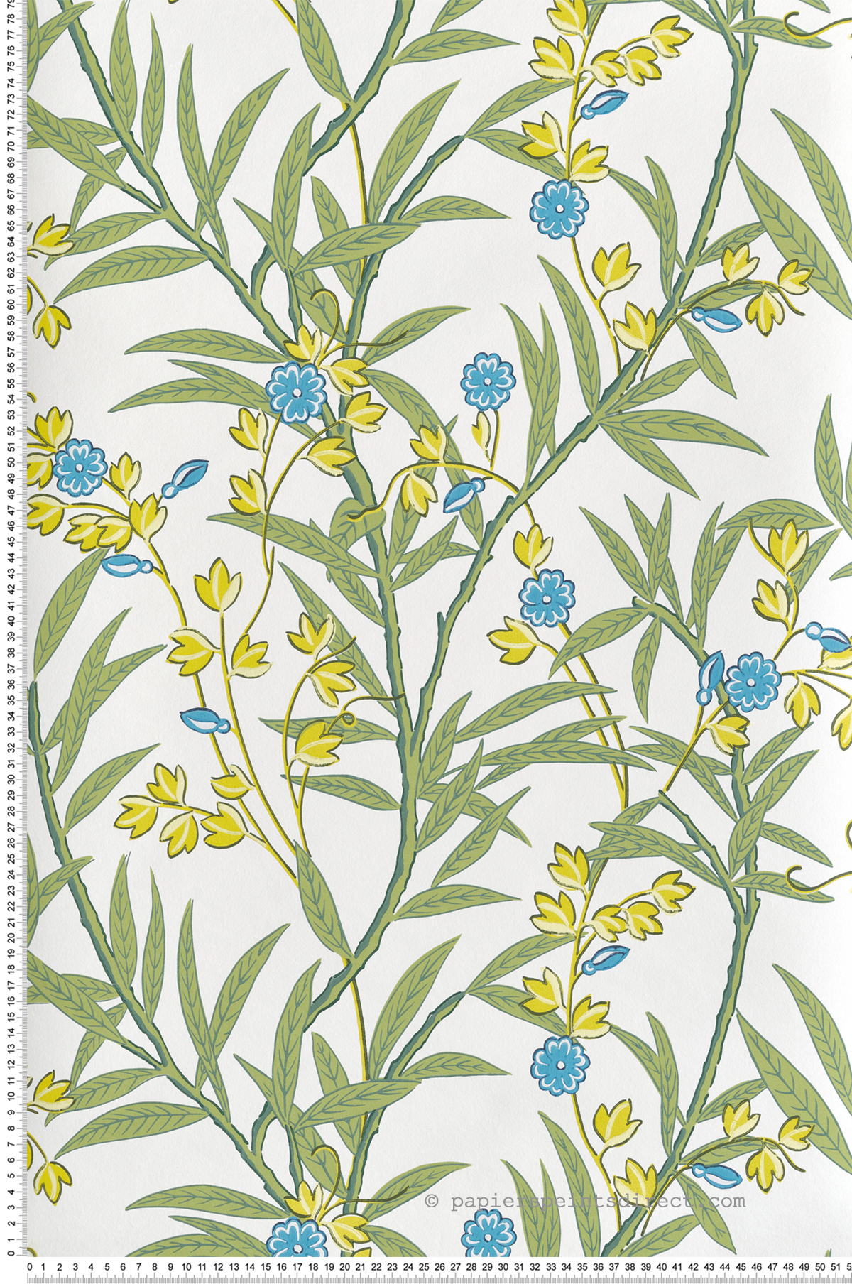Papier peint Classique Bamboo Floral Blue Verditer - National Trust Papers 4 de Little Greene | Réf. 0267BABLUEV