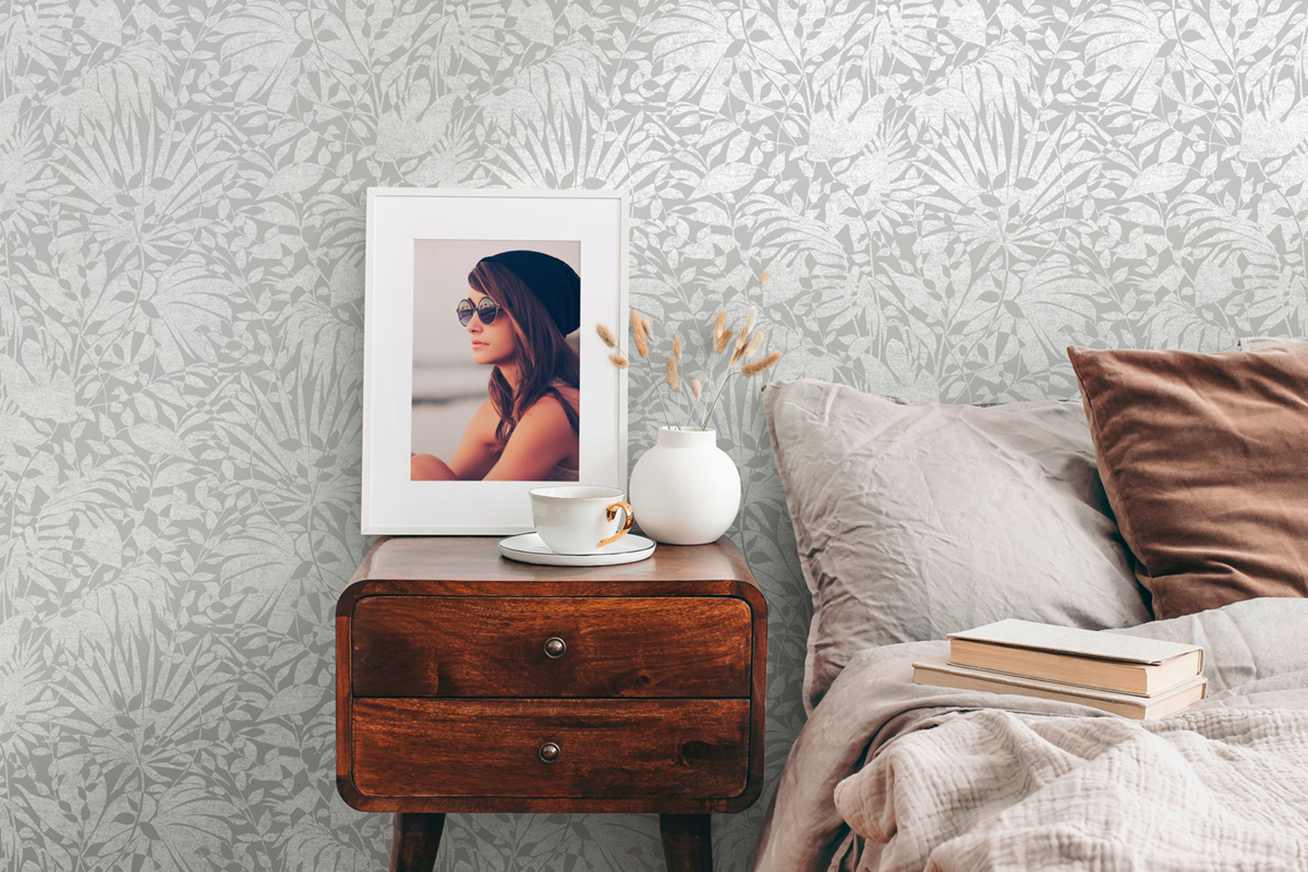 Papier peint Jungle Leaves gris clair argenté - The BOS d'A.S. Création | Réf. AS-388312