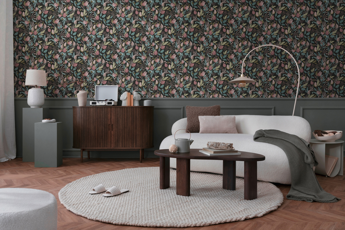 Papier peint Floral Still Bloom noir prune - Cosmoliving d'A.S. Création AMB3 | Réf. AS-790622