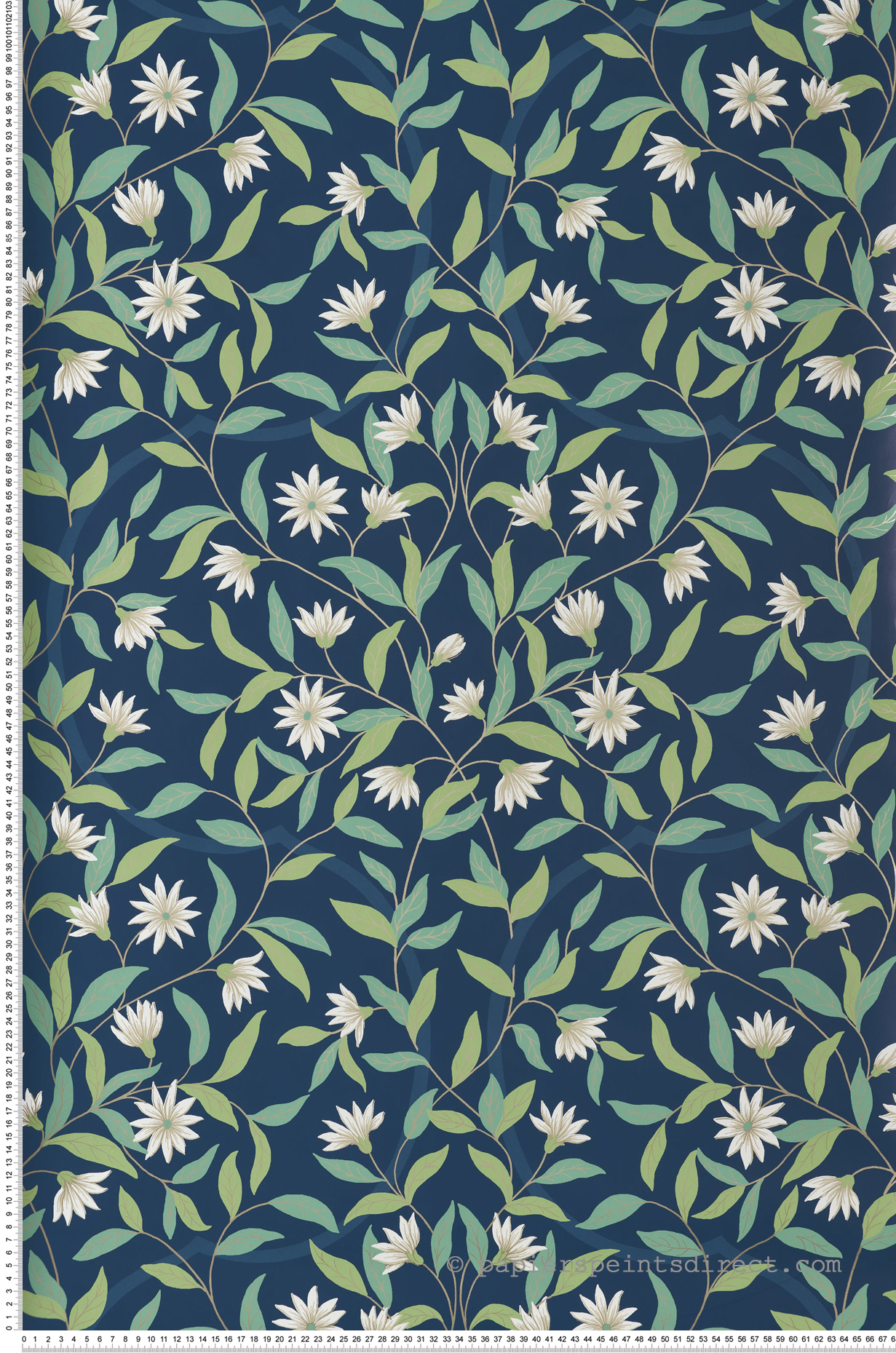 Papier peint Fleur Jasmin bleu doré - Greenhouse de York (Initiales) | Réf. INI-GO8251