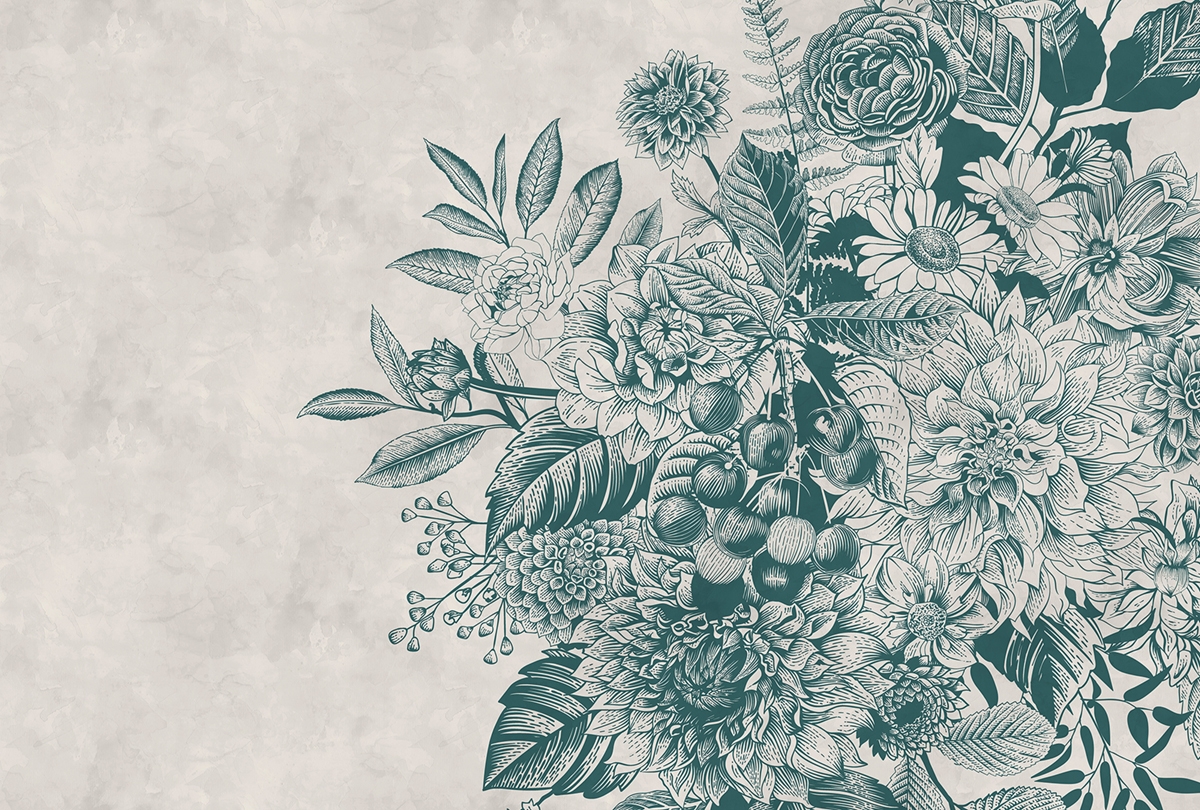 Papier peint panoramique Fleurs Jouy Greenery 1  - Référence DD111076 - Intissé 200g/m2 - Standard 400 x 270