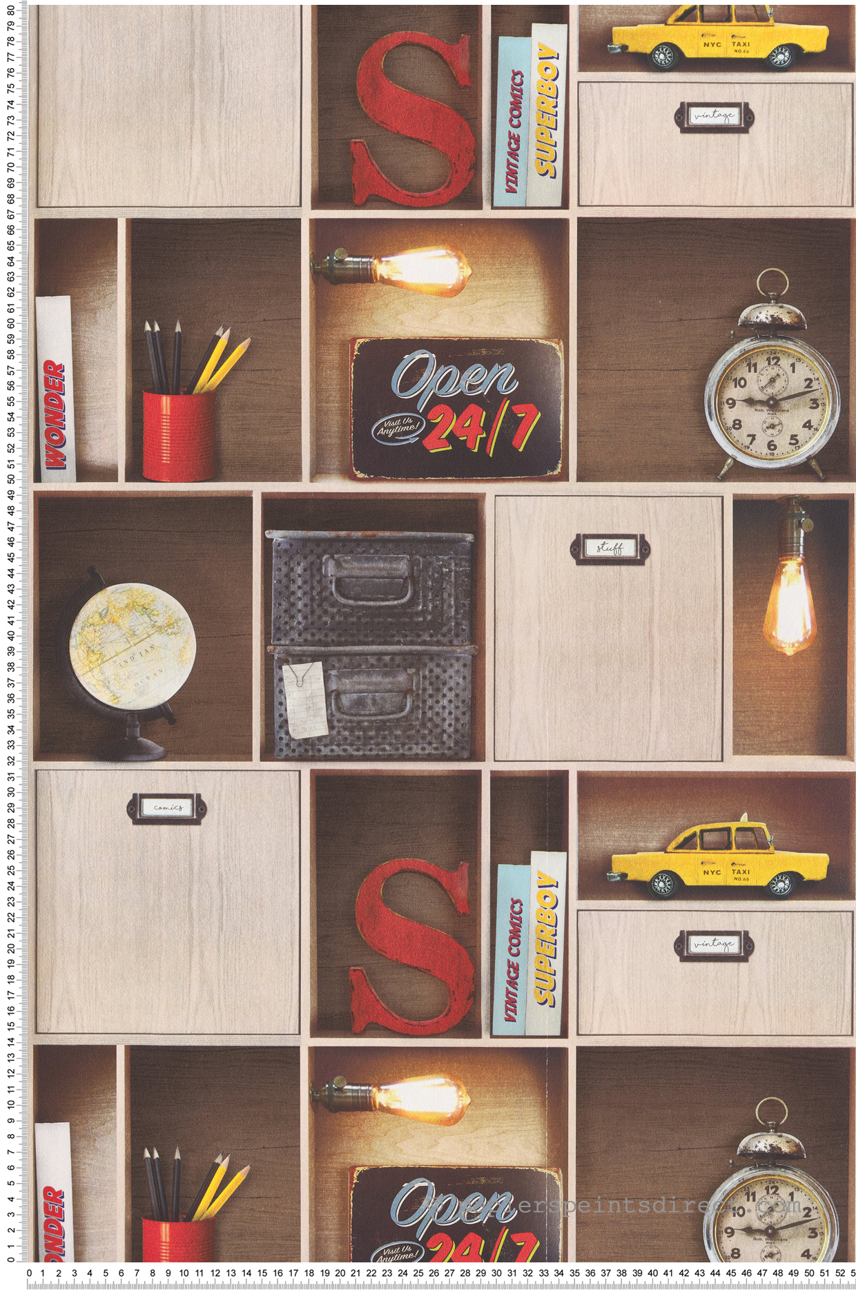 Papier peint Étagère Vintage marron - Les Aventures de Lutèce | Réf. LTC-11201207