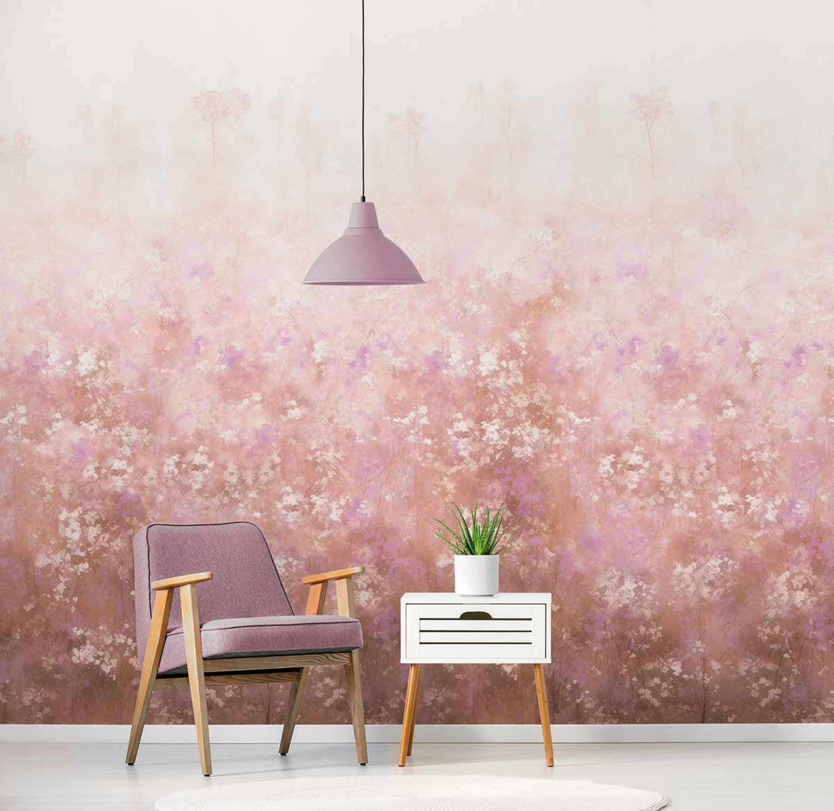 Papier peint panoramique Feuillage Abstrait Bloom rose - Panorama 2 de Lutèce | Réf. LTC-PAN1733C