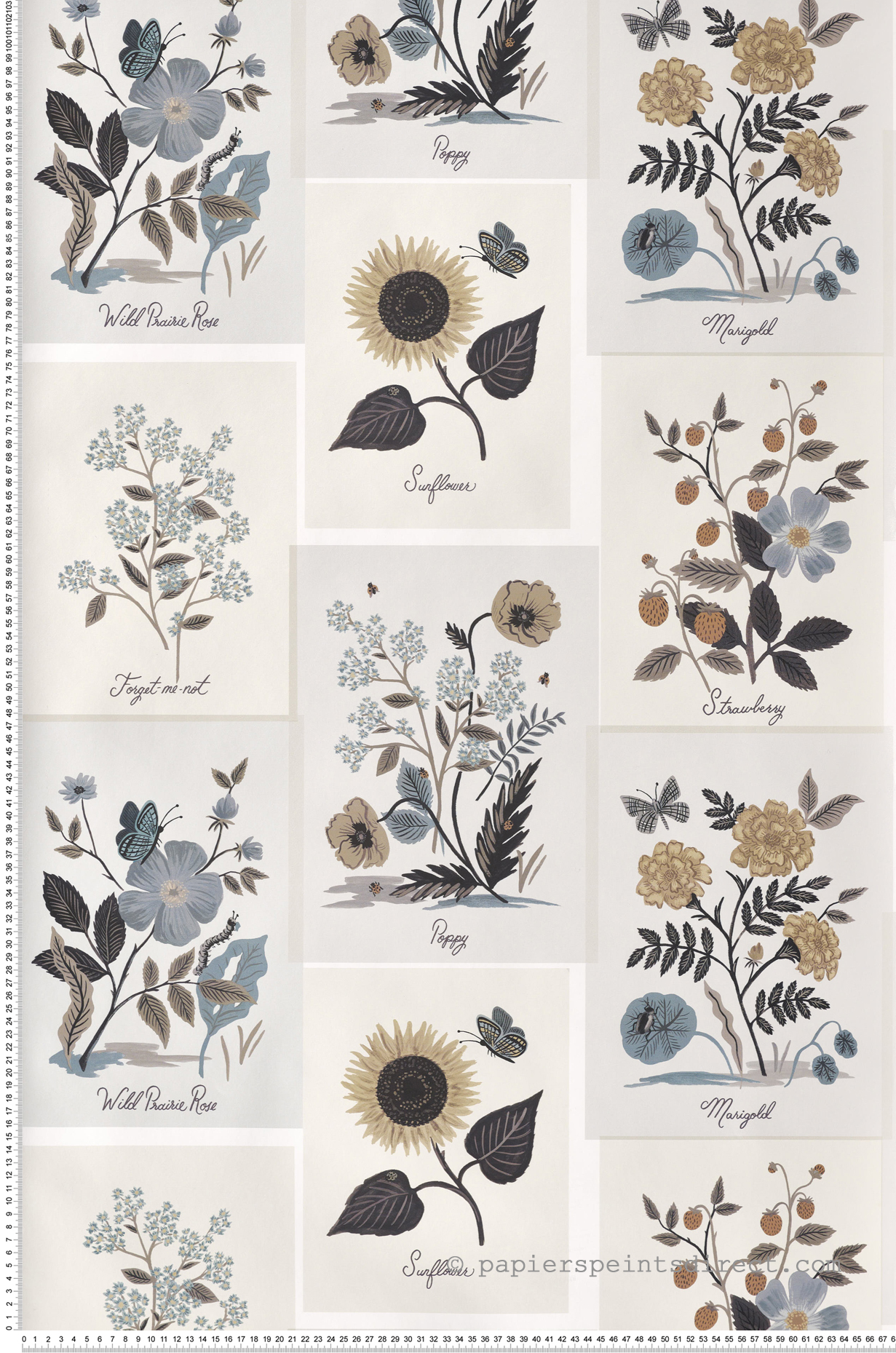 Papier peint Affiche Herbier gris beige bleu - Rifle Paper Co. 2 de York (Initiales) | Réf. INI-RP7336