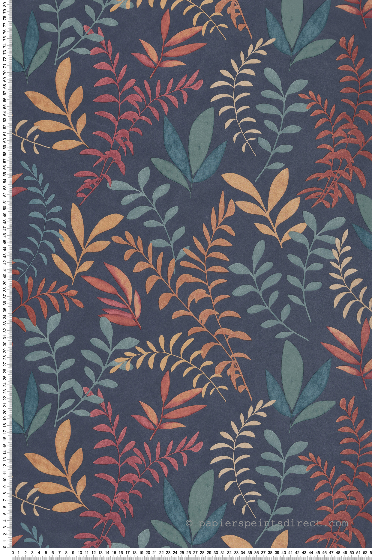 Papier peint Feuille Nature Aquarelle bleu marine rouge - Boca Chica de Montecolino | Réf. MC-SO27060