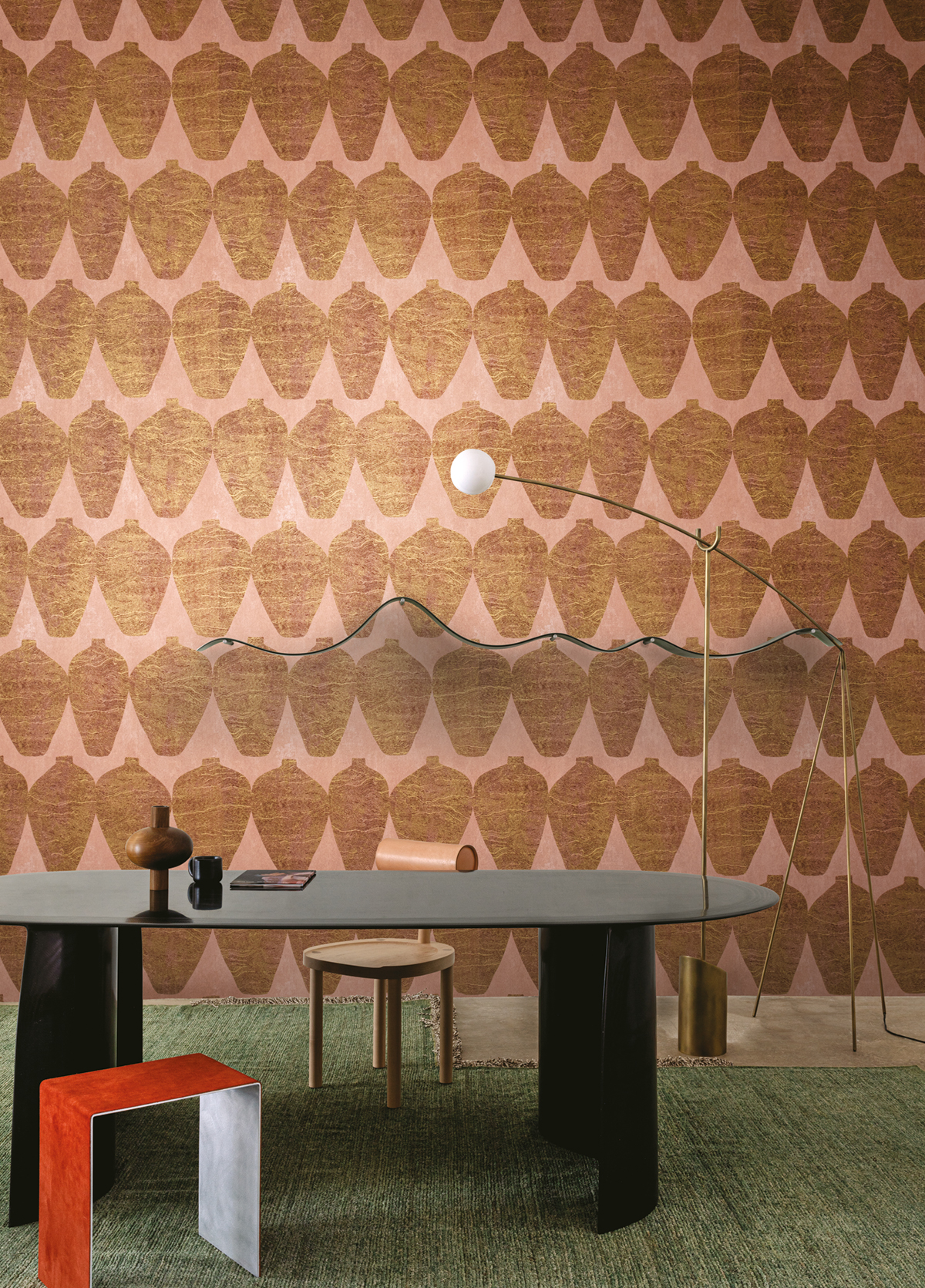 Papier peint Vase Ethnique Hemia vieux rose doré - Terra de Masureel | Réf. MAS-TER203