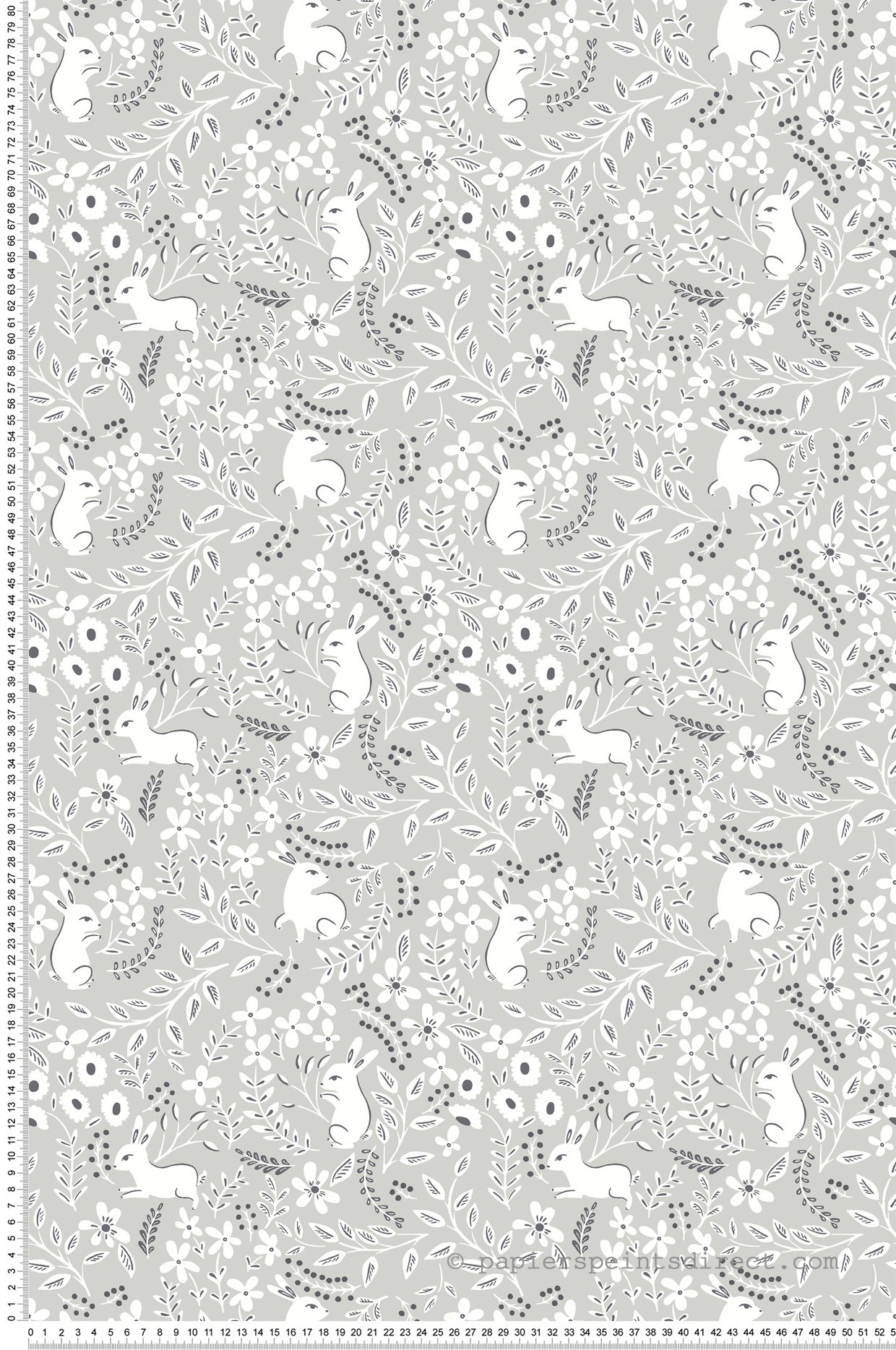 Papier peint Lapins Fleurs Feuillage gris - Tartine & Chocolat de Lutèce | Réf. LTC-36230409