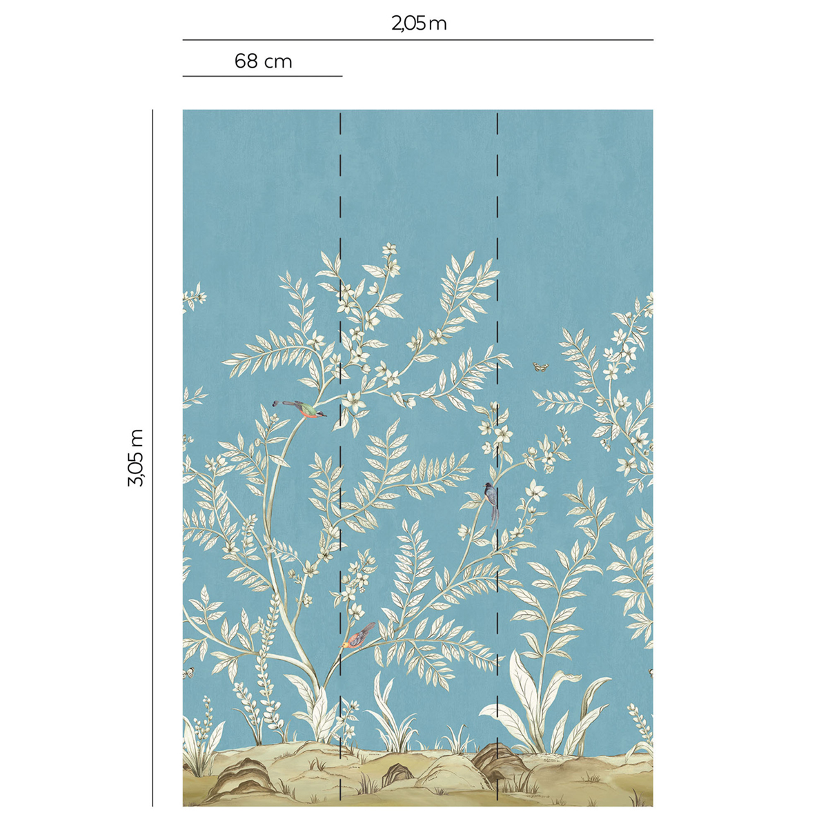 Papier peint panoramique Nature Vigne bleu ciel - Daisy Bennett d'Initiales AMBR | Réf. INI-DB30402M