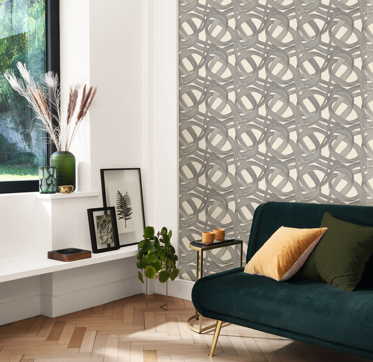 Papier peint Tracés Illusion Shimmy fusain lin - Années Folles de Casadéco | Réf. ANFO201069271