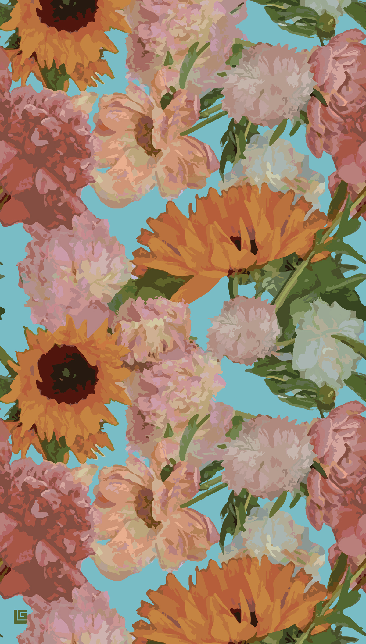 Papier peint panoramique Tournesol Fleur orange bleu - Guy Laroche de Lutèce | Réf. LTC-51247401