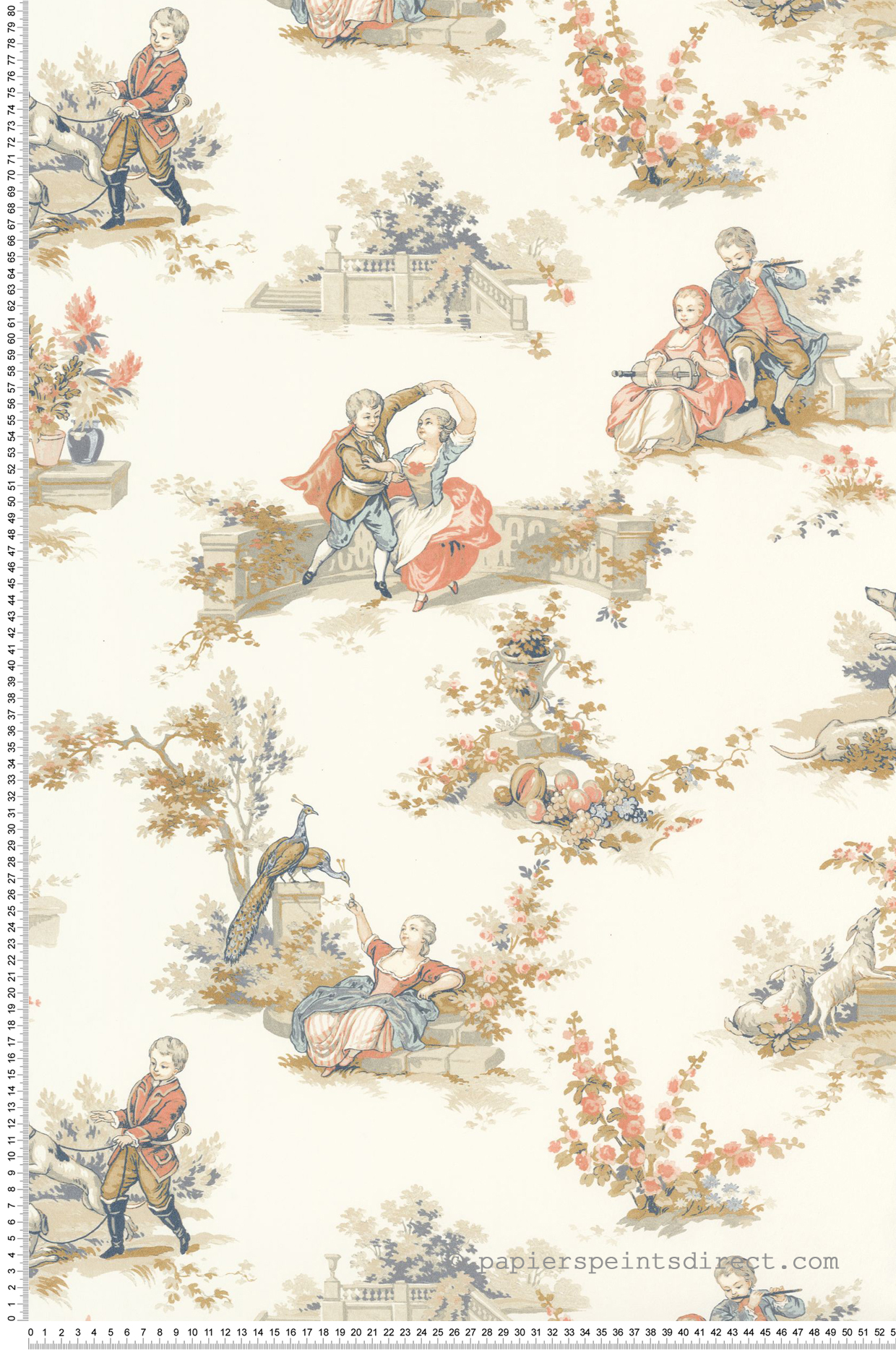 Papier peint Scènes Pastorales Gavotte ocre beige - Les Belles Toiles De Jouy 2 de Casadéco | Réf. BTJD201737407