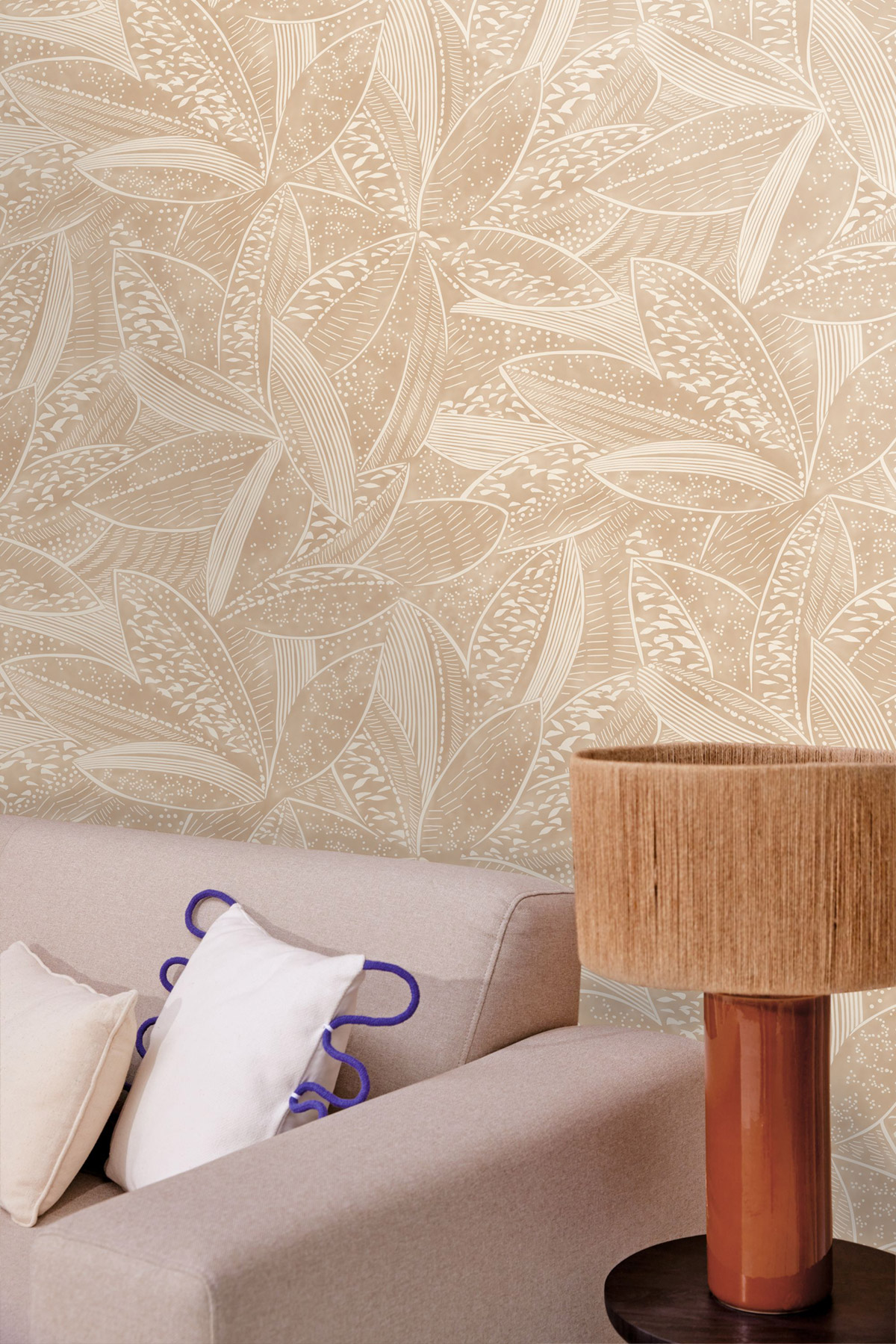 Papier peint Feuille Natura beige chair - Origine de Casélio | Réf. OGN106042038