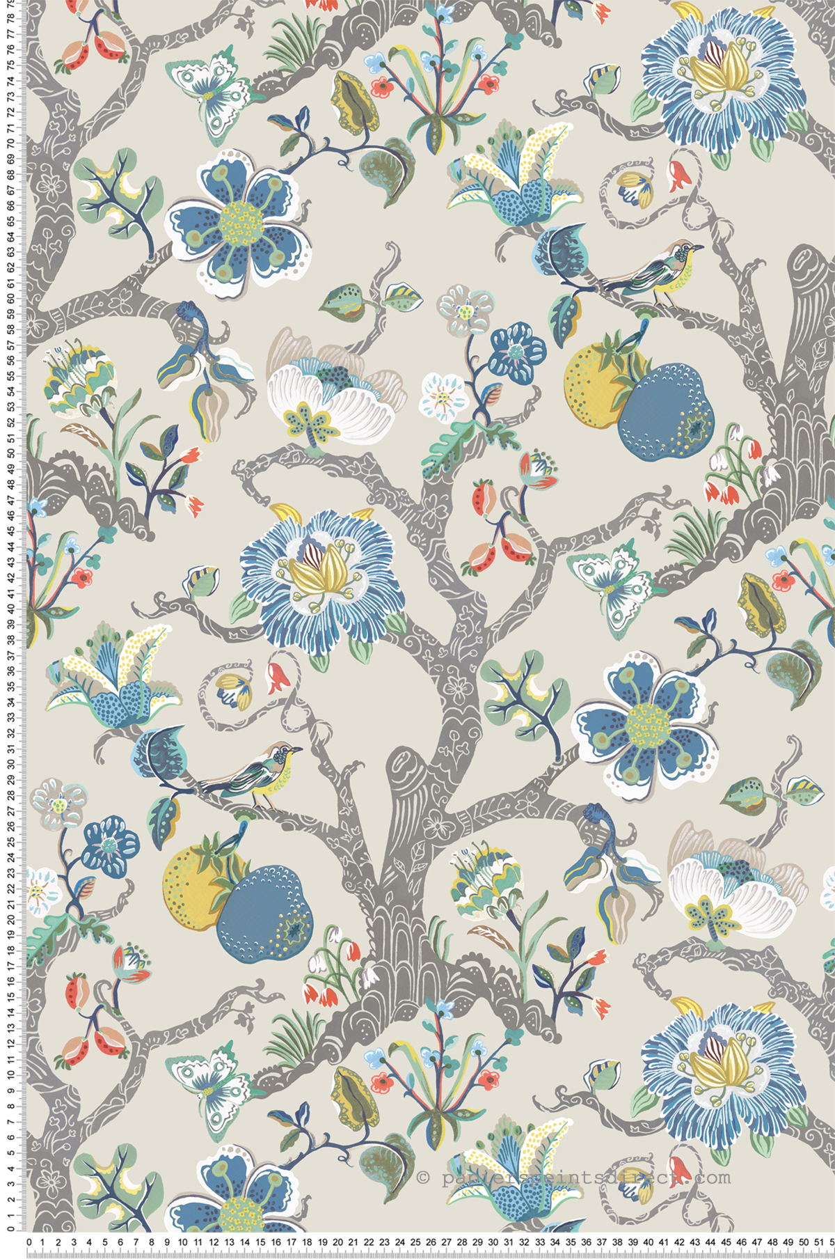 Papier peint Forêt Fleur Puzzlewood grège bleu - Rhapsody d'Osborne & Little | Réf. OSB-W7818-04