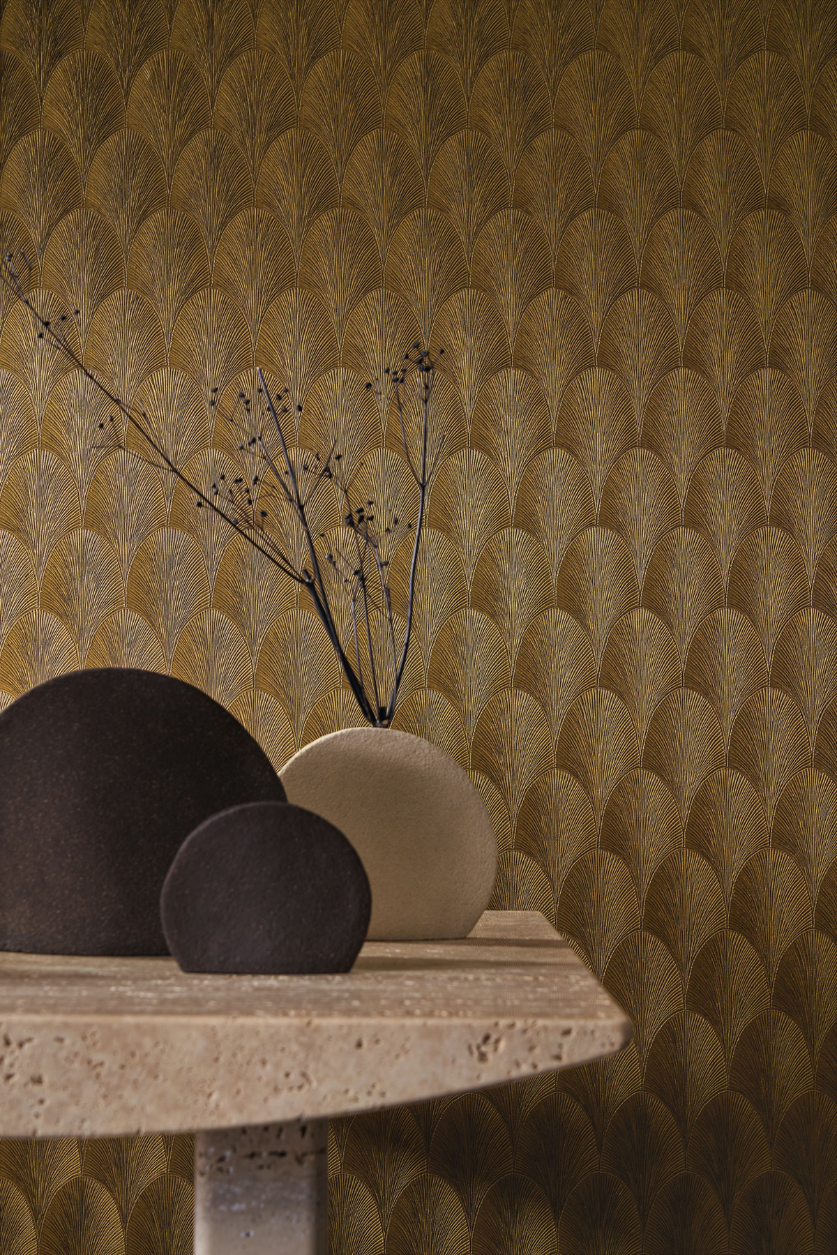 Papier peint Art Déco Tourmaline doré foncé - Métal de Casamance AMB2 | Réf. CAS-75782038