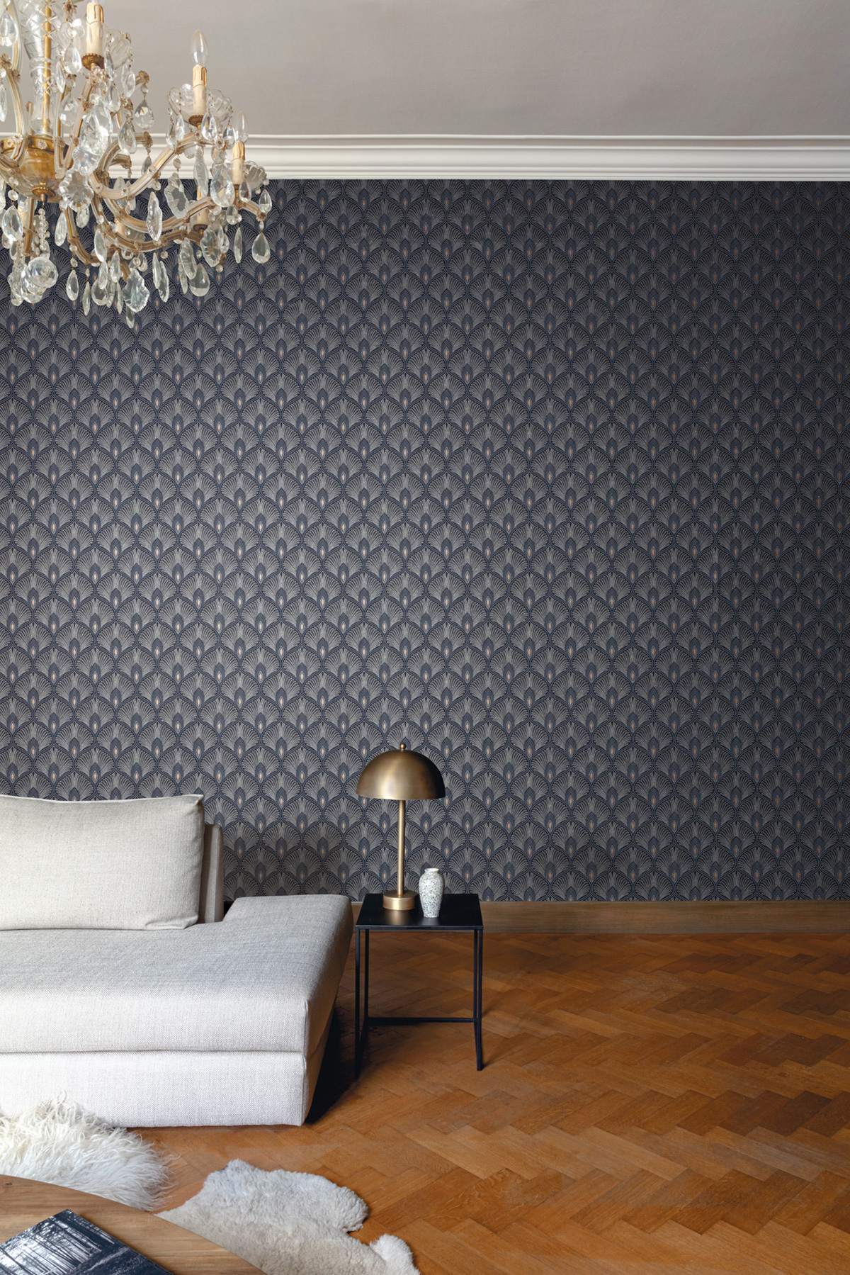 Papier peint Art Déco Diamant bleu nuit bronze - Othello de Masureel | Réf. MAS-OTH206