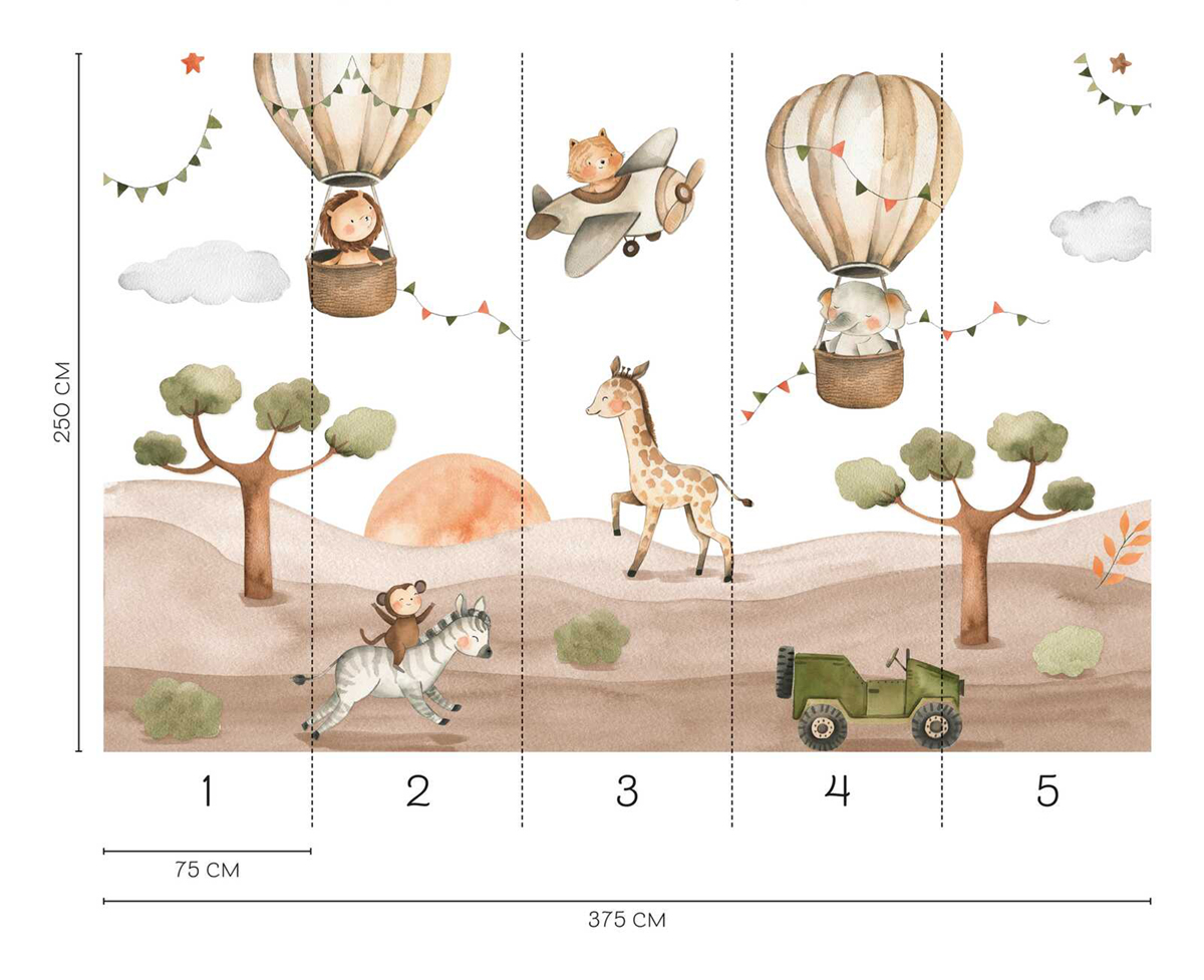 Papier peint panoramique Safari et Montgolfière - Wall Love d'A.S. Création REGLE | Réf. DD129596