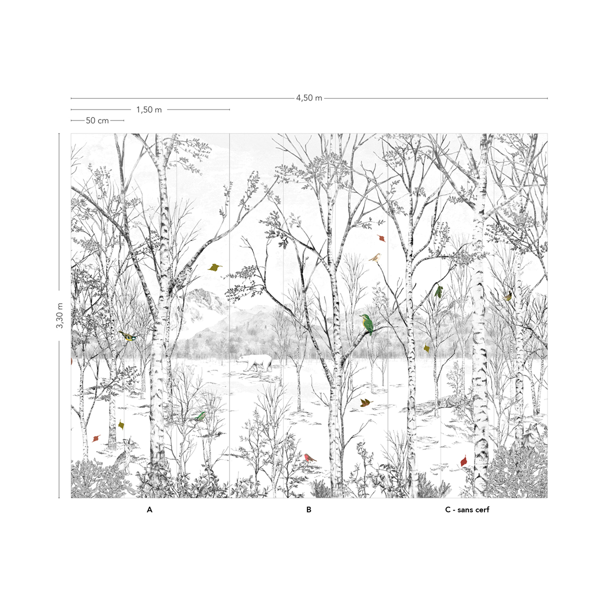 Papier peint panoramique Forêt Nunavut Naturel A+B+C - Sans Cerf - 1/2/3/4/5/6/7/8/9 - Isidore Leroy