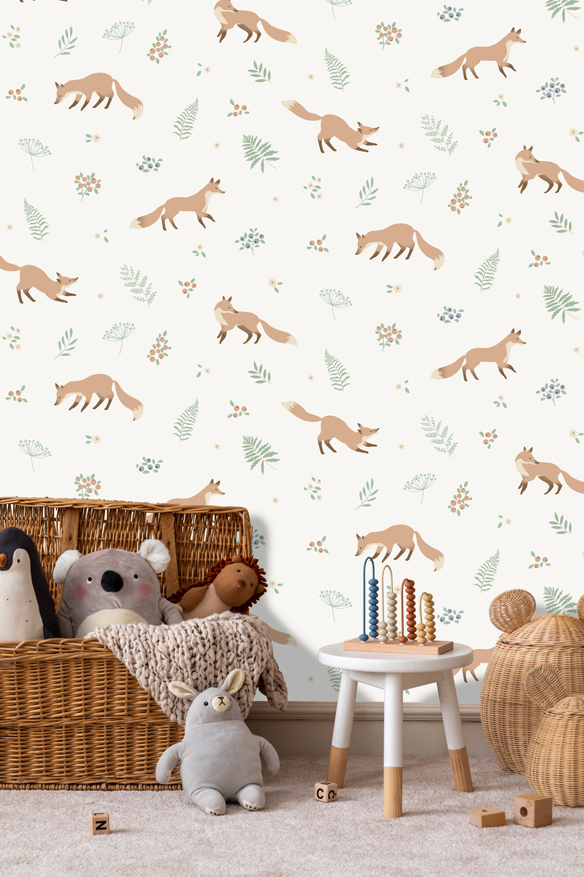 Papier peint Renard Forêt Enchantée terracotta bleu - Sweet Dreams d'Ugépa | Réf. UGP-N06407