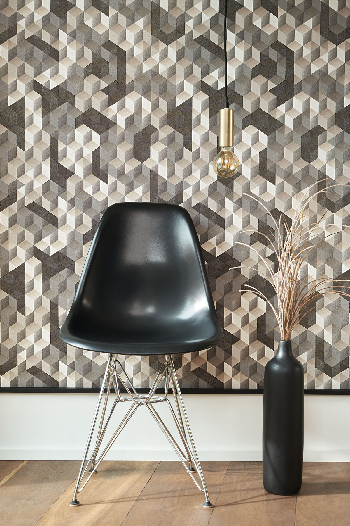 Papier peint Cube Tétrimino noir et doré - Perception de Casadéco | Réf. PERP86489509