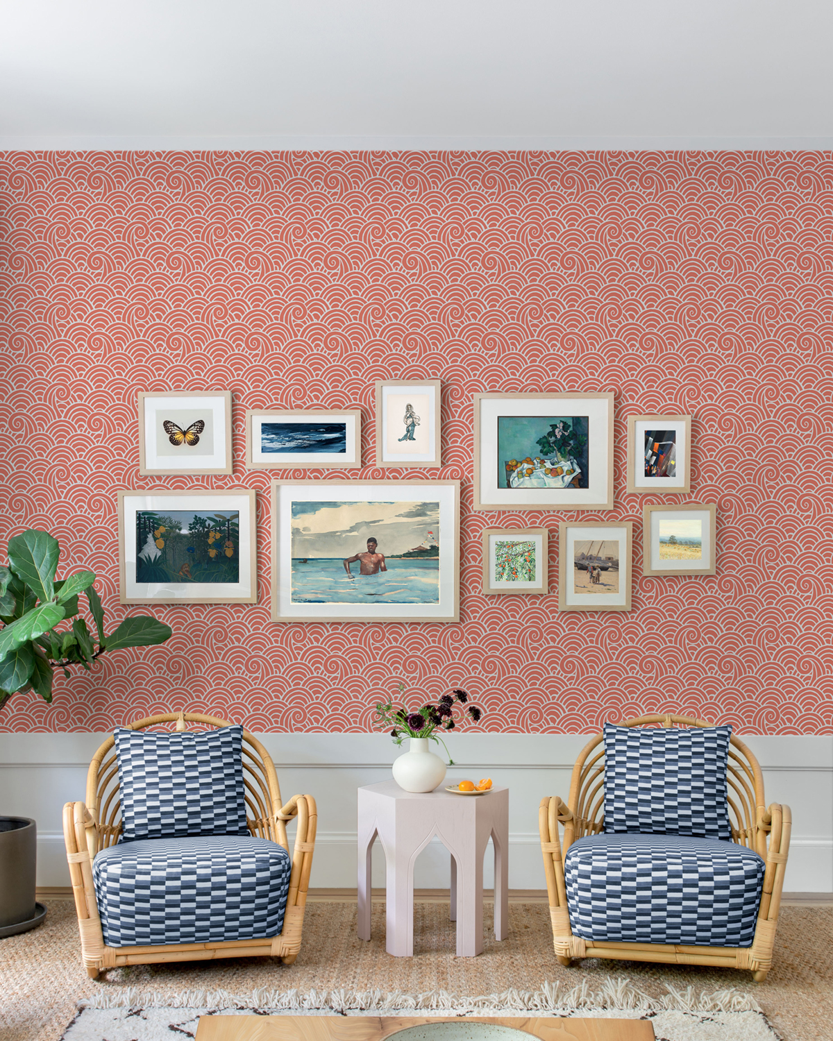 Papier peint Vague Japonisante rose corail - Happy de Lutèce | Réf. LTC-FD26306