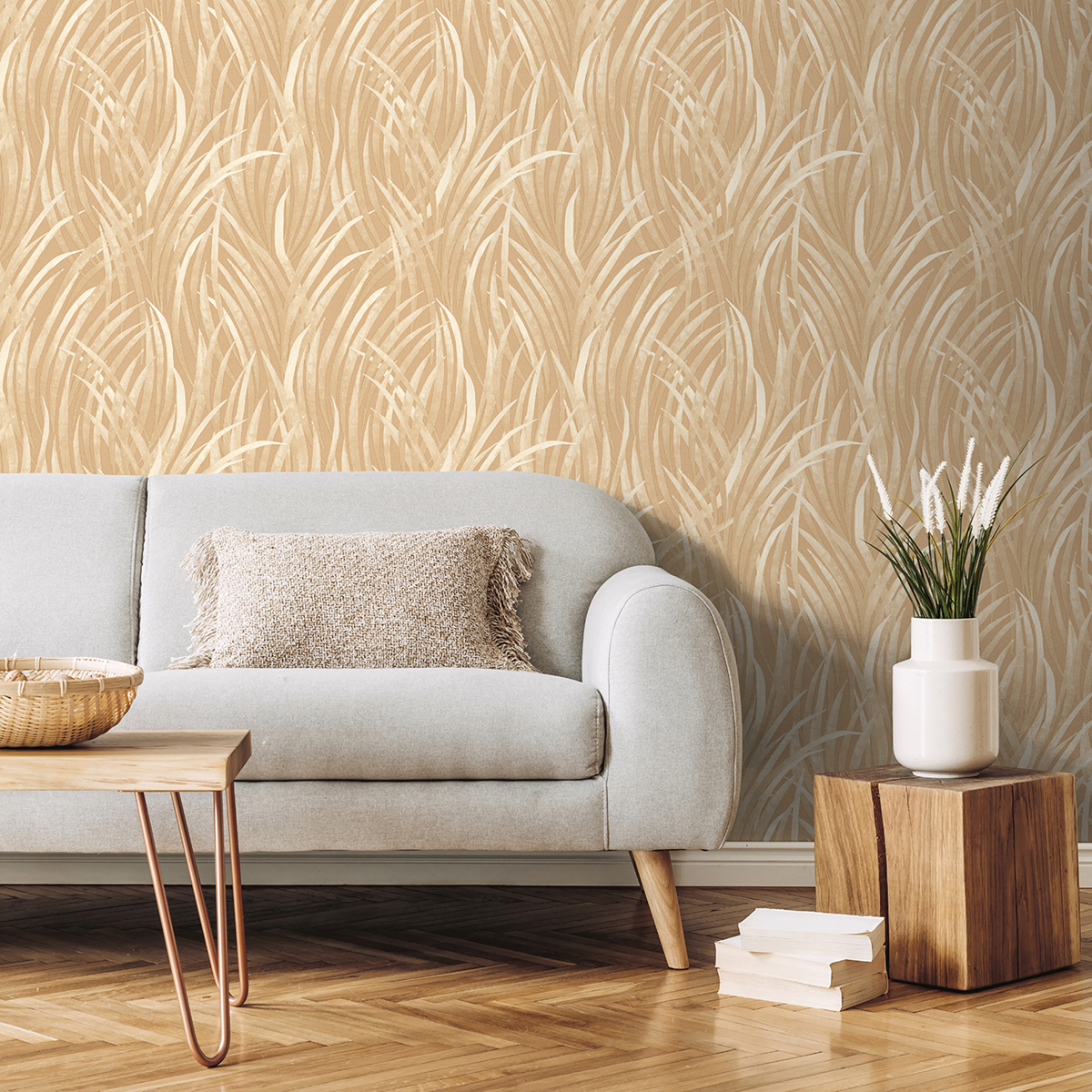 Papier Peint Herbe Adelia beige - Botanique d'Ugépa | Réf. UGP-M64502