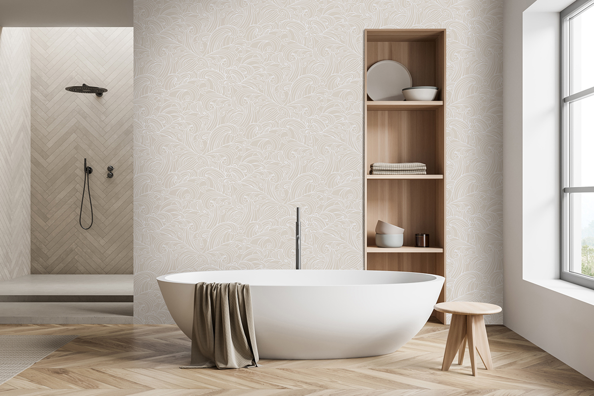 Papier Peint Mer Big Wave beige nacré - Elégance d'Ugépa | Réf. UGP-M62907