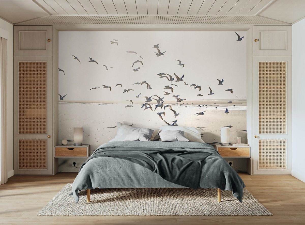 Papier peint panoramique Mouette Houlgate L beige sable 400X310 - Seaside de Casadéco | Réf. SEAS201531012