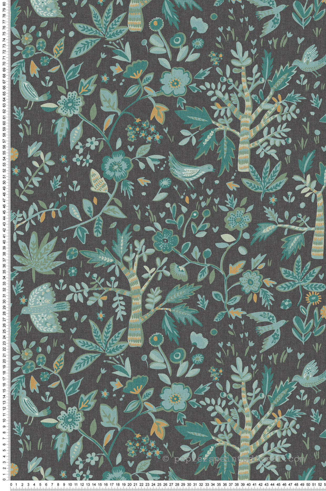 Papier peint Arbre et Oiseaux Echappée vert noir et doré - Bohème de Casélio | Réf. BOM103157910