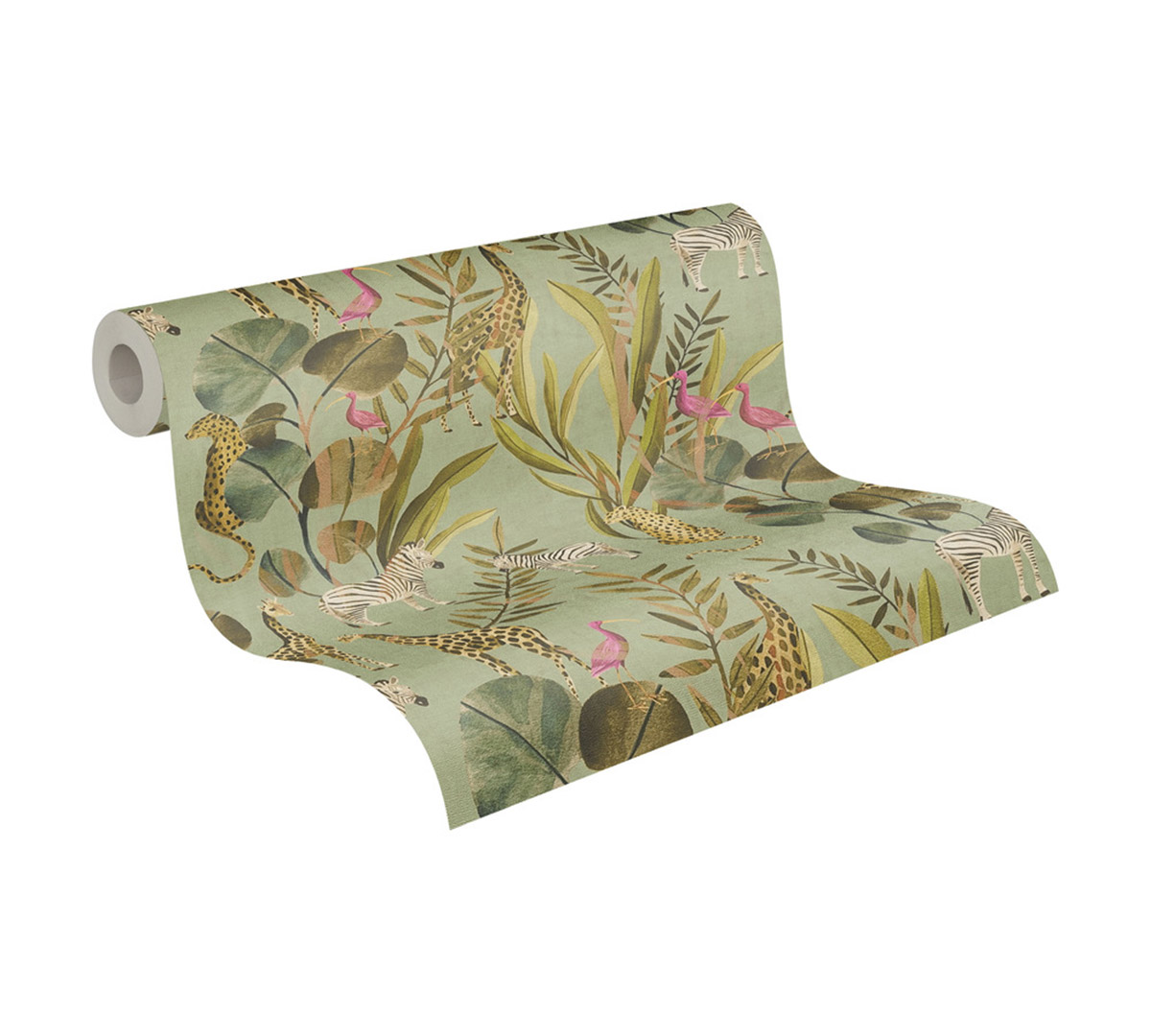 Papier peint Animaux Jungle vert amande - Anna D'Andrea d'A.S. Création AMB5| Réf. AS-782181