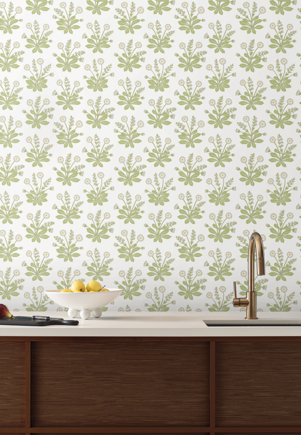 Papier peint Fleurs de Pré gris vert blanc - Arts & Crafts d'Initiales | Réf. INI-AC9155