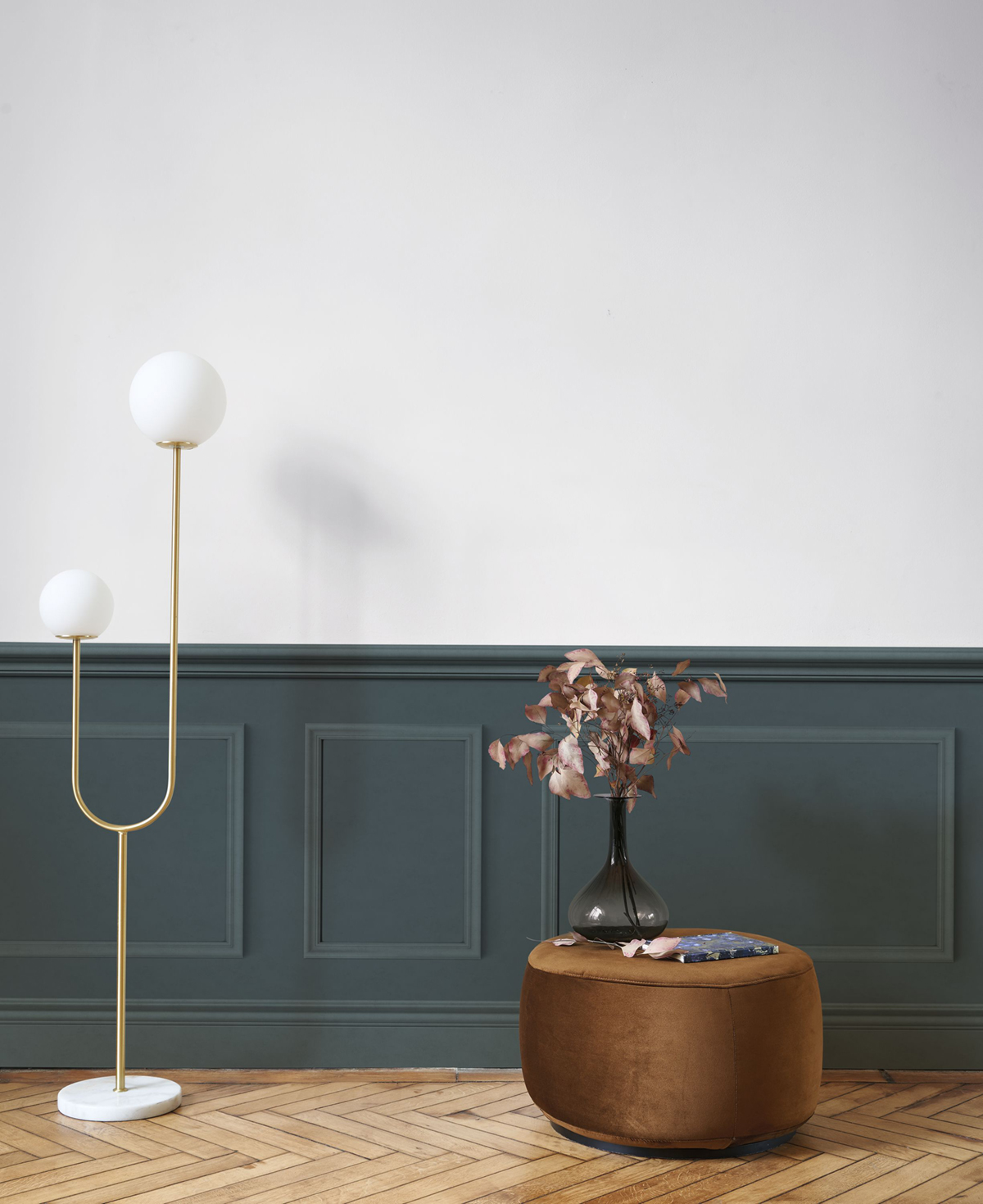 Papier peint Soubassement Moulure Petit Salon bleu pétrole - Moulures & Co de Casadéco | Réf. MOCO200456833