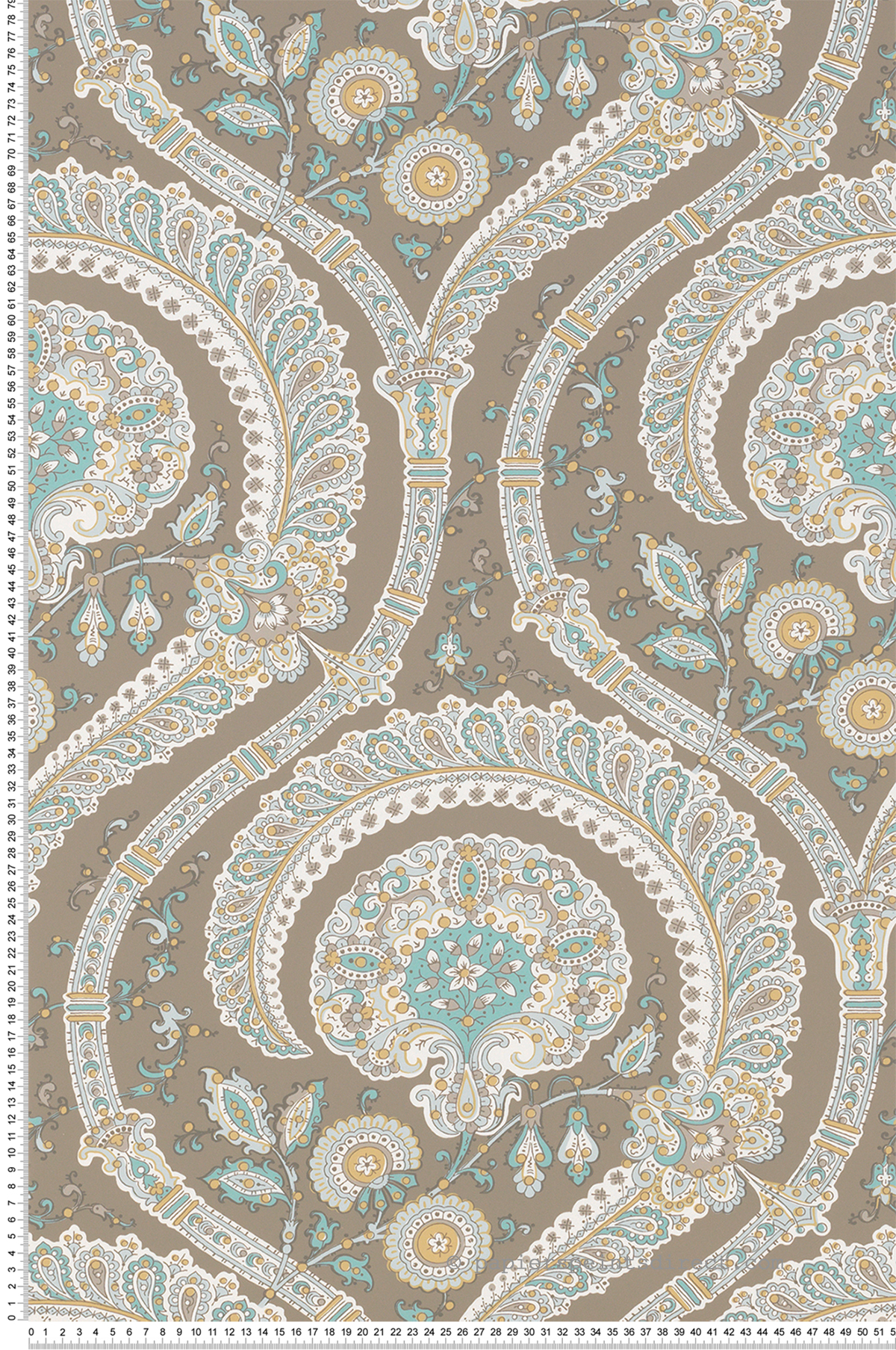 Papier peint Paisley Les Indiennes taupe turquoise - Les Indiennes de Nina Campbell | Réf. OSB-NCW4350-03