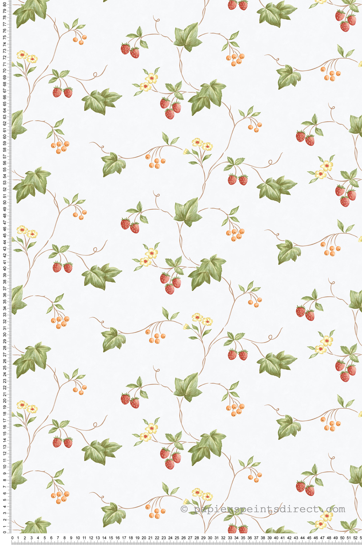 Papier peint nature Fraise fond blanc - Style Cuisine 3 de Lutèce | Réf. LTC-KK26752