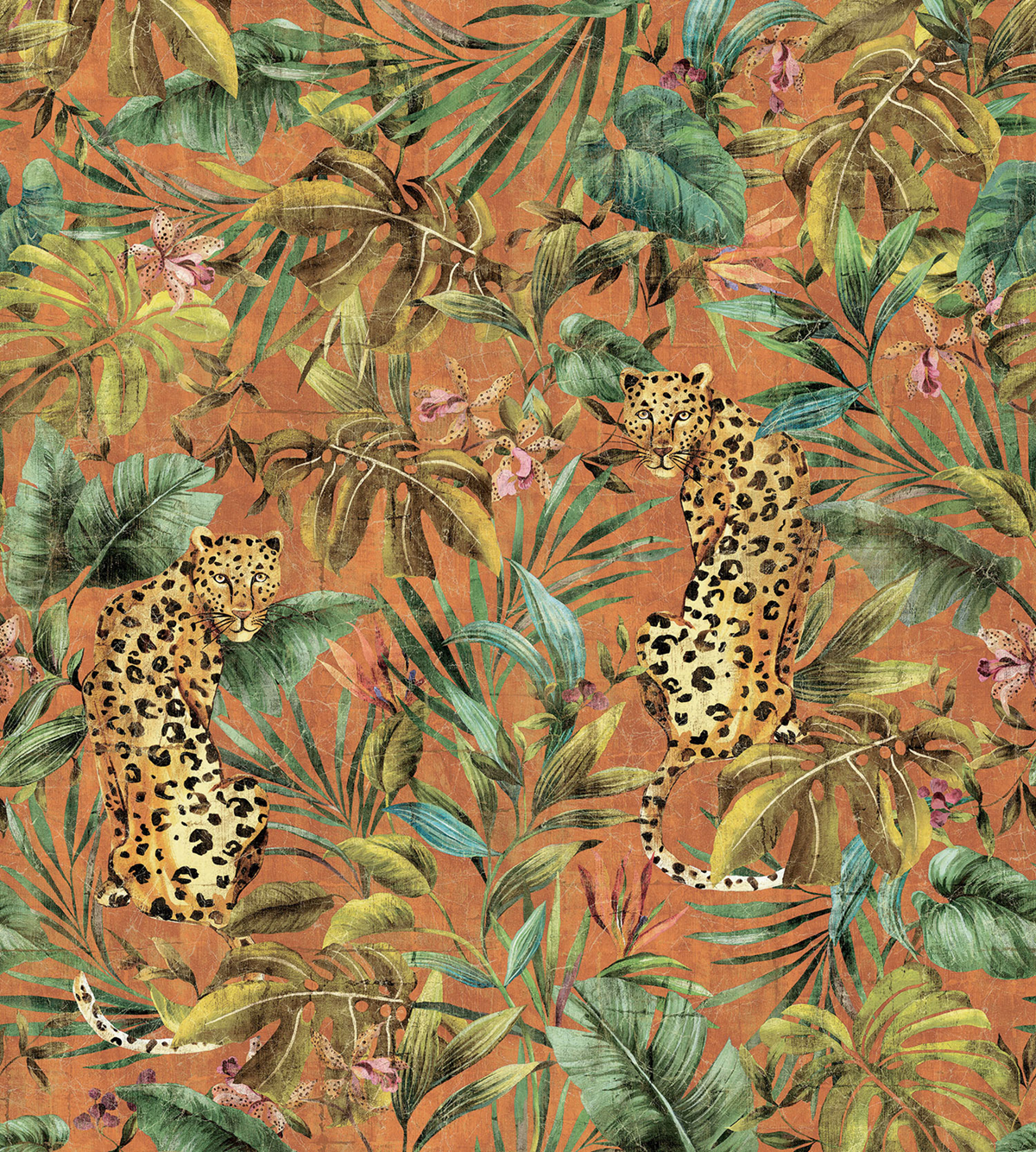 Papier peint panoramique Léopard Exotique orange - Daisy Bennett d'Initiales | Réf. INI-DB30901M