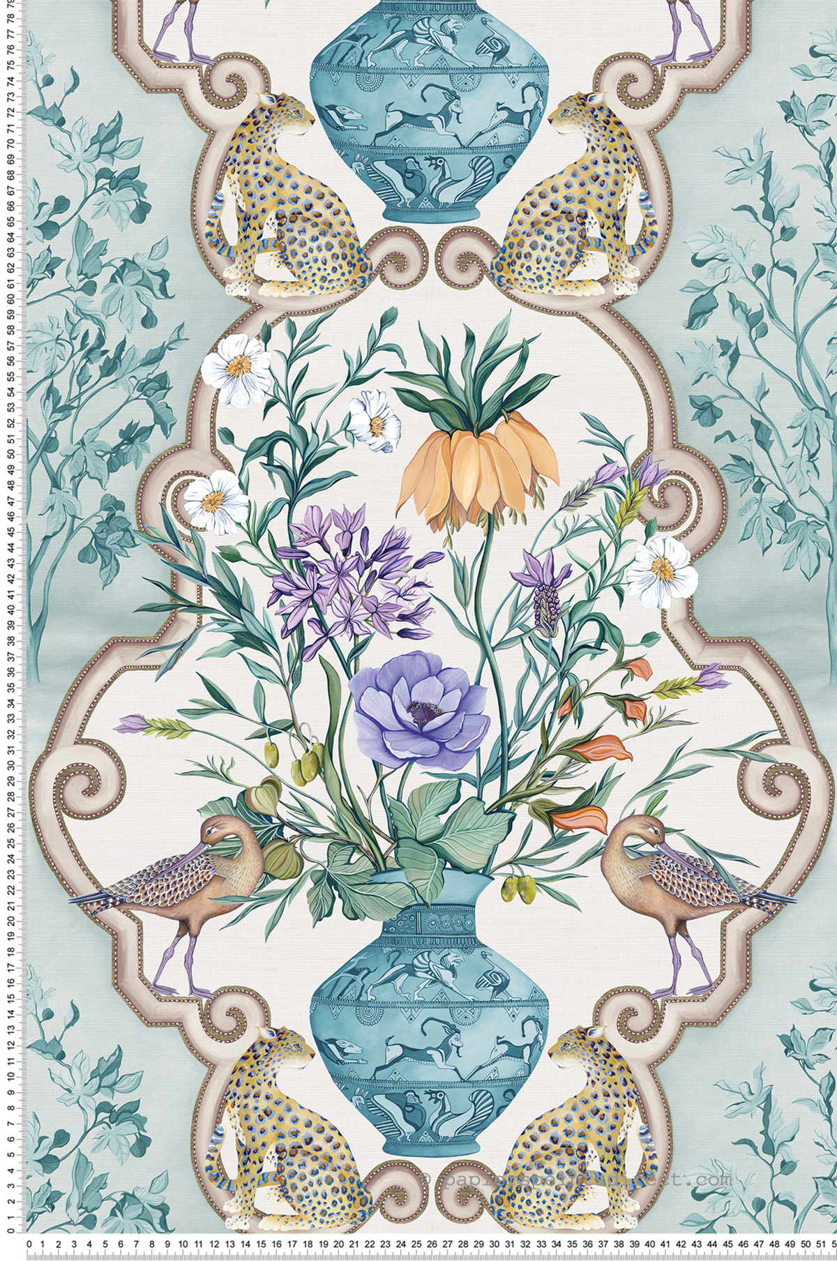 Papier peint Bouquet Vintage Sundara bleu d'eau - Ananda d'Osborne & Little | Réf. OSB-W8031-01