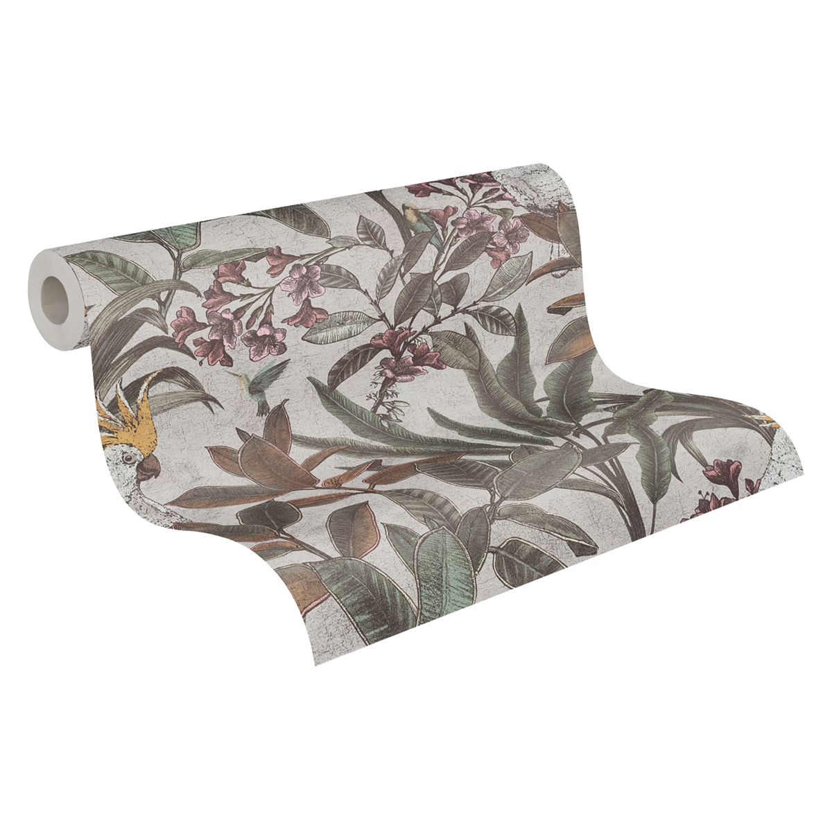 Papier peint Jungle Cacatoès vert grège - Pintwalls 2 d'A.S. Création ROLL | Réf. AS-397484