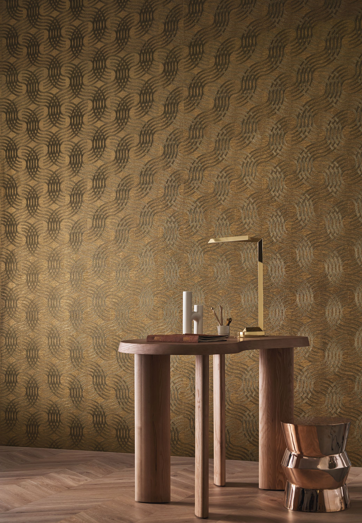 Papier peint Mouvement Auraria noir doré - Métal de Casamance AMB2 | Réf. CAS-75792650