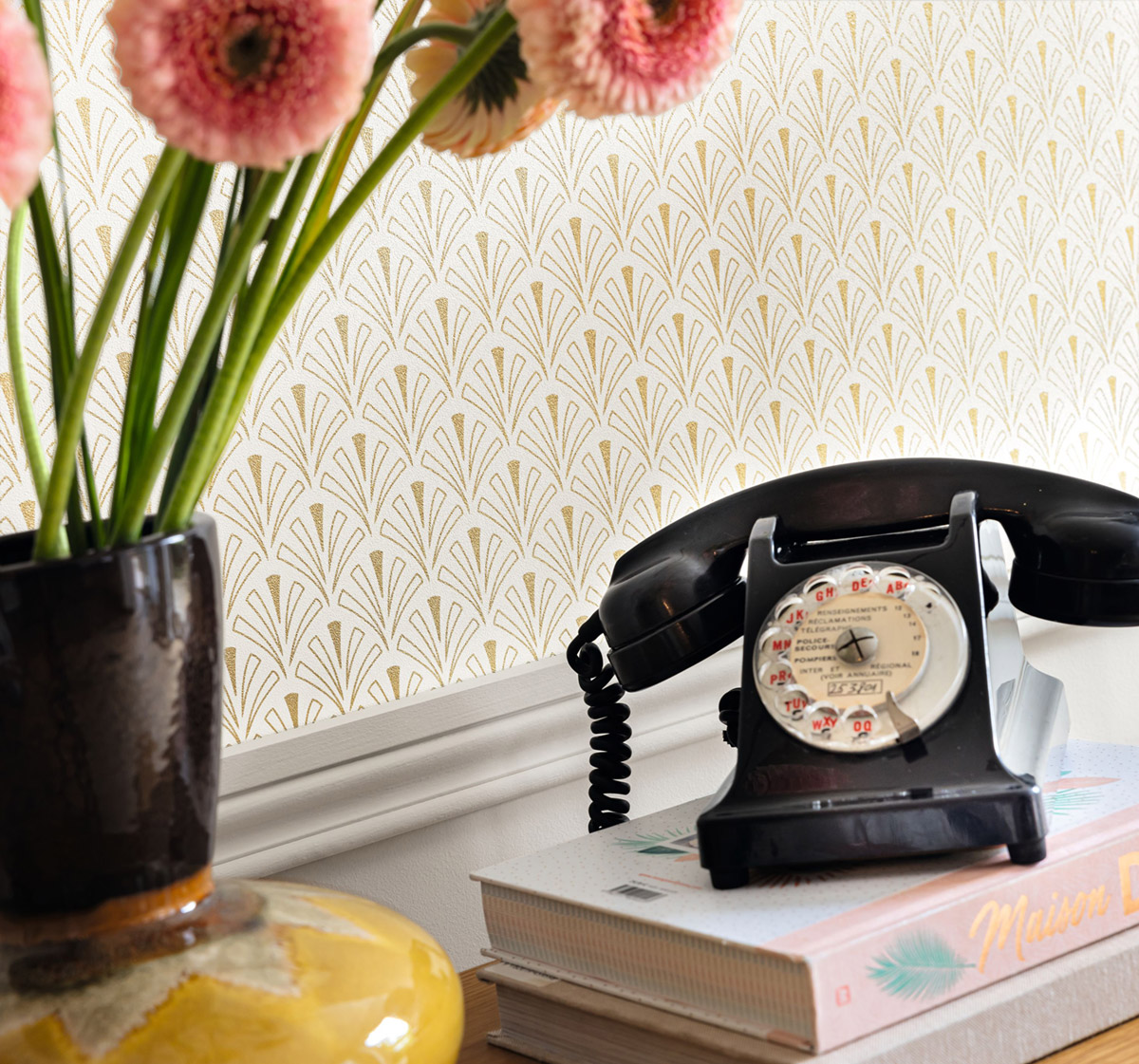 Papier peint Palmette Abundance blanc doré - Elégance de Casélio AMB2| Réf. ELC105300010