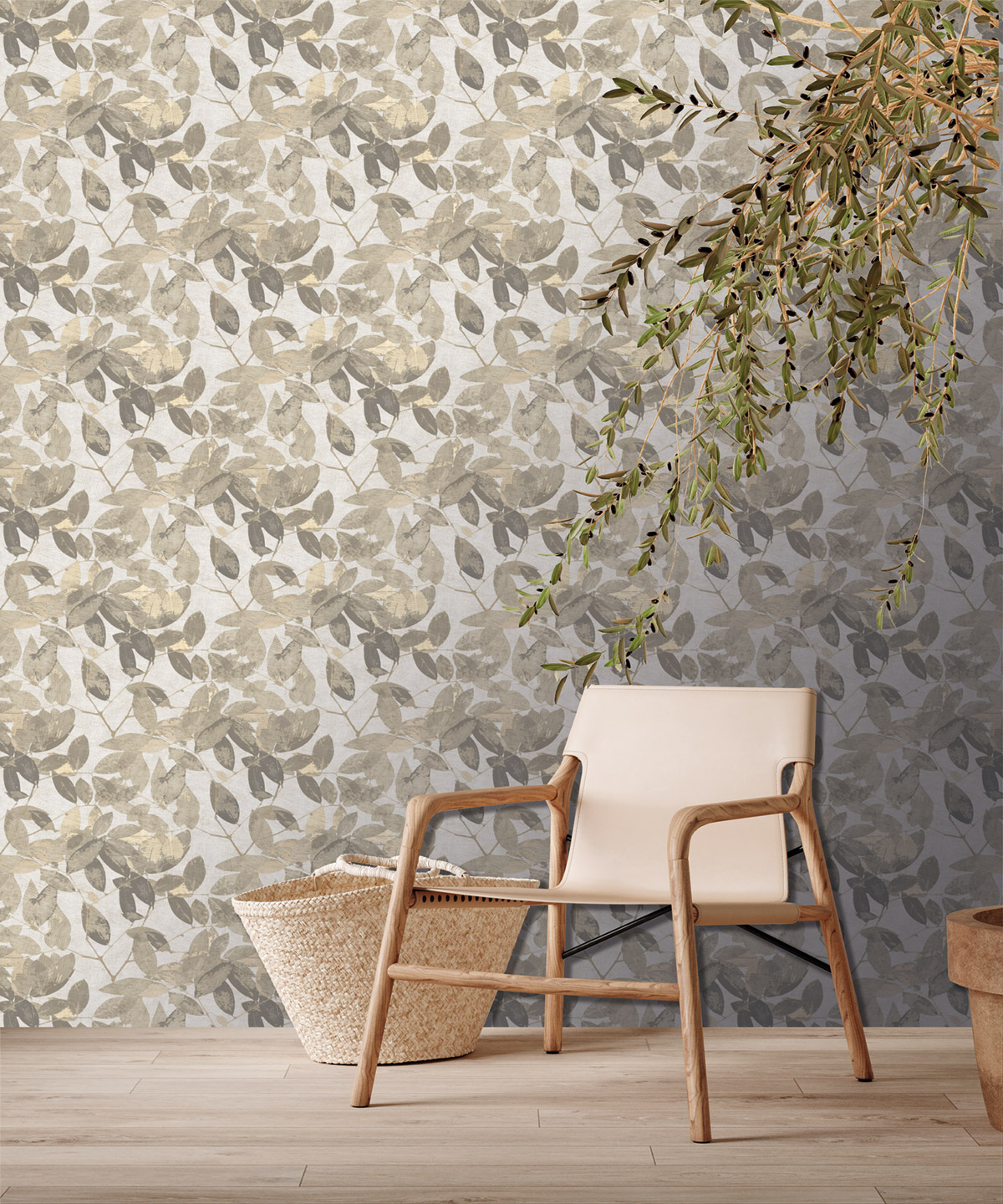 Papier peint Feuille Contrejour taupe gris - Herbier de Montecolino | Réf. MC-HE27271