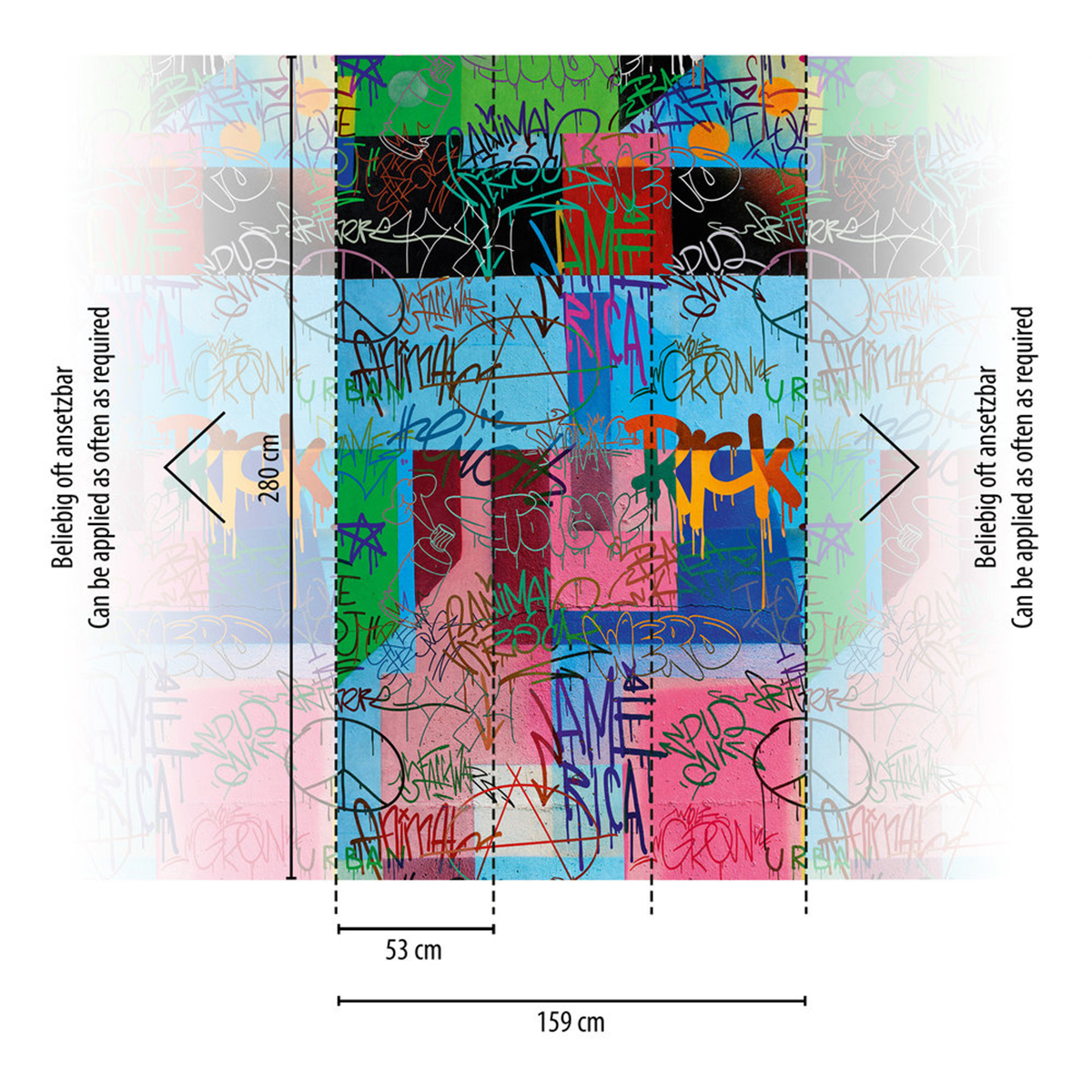 Papier peint panoramique Graffiti Écriture multicouleurs - The Wall 3 d'A.S. Création AMB3 | Réf. AS-398241