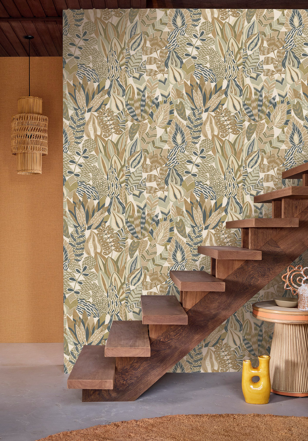 Papier peint Jardin Alfabia vert bleu - Palmadora de Casamance AMB5| Réf. CAS-76691222