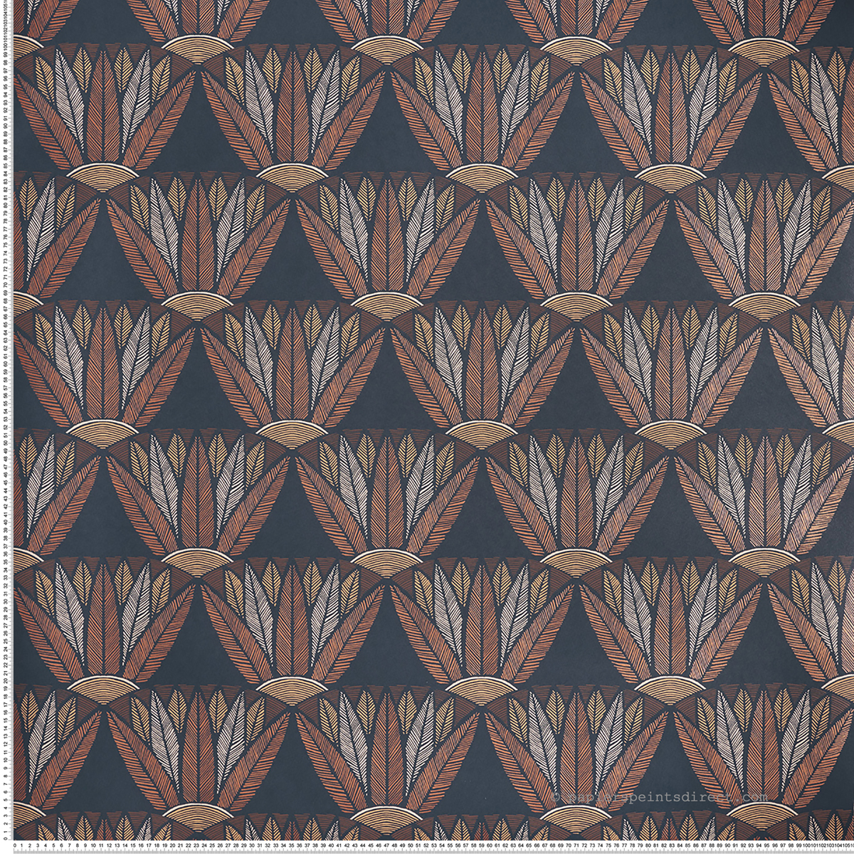 Papier peint Palmette Castalia bleu nuit terracotta - Bord Du Nil de Casamance | Réf. CAS-76161936