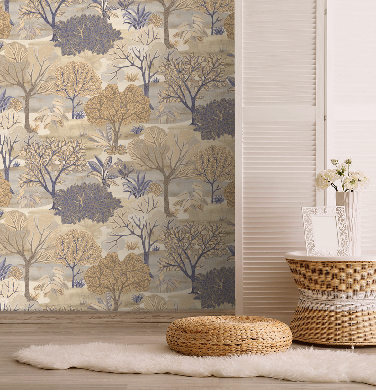 Papier peint Arbre Parc bleu beige - Allure de Lutèce | Réf. LTC-AL26250