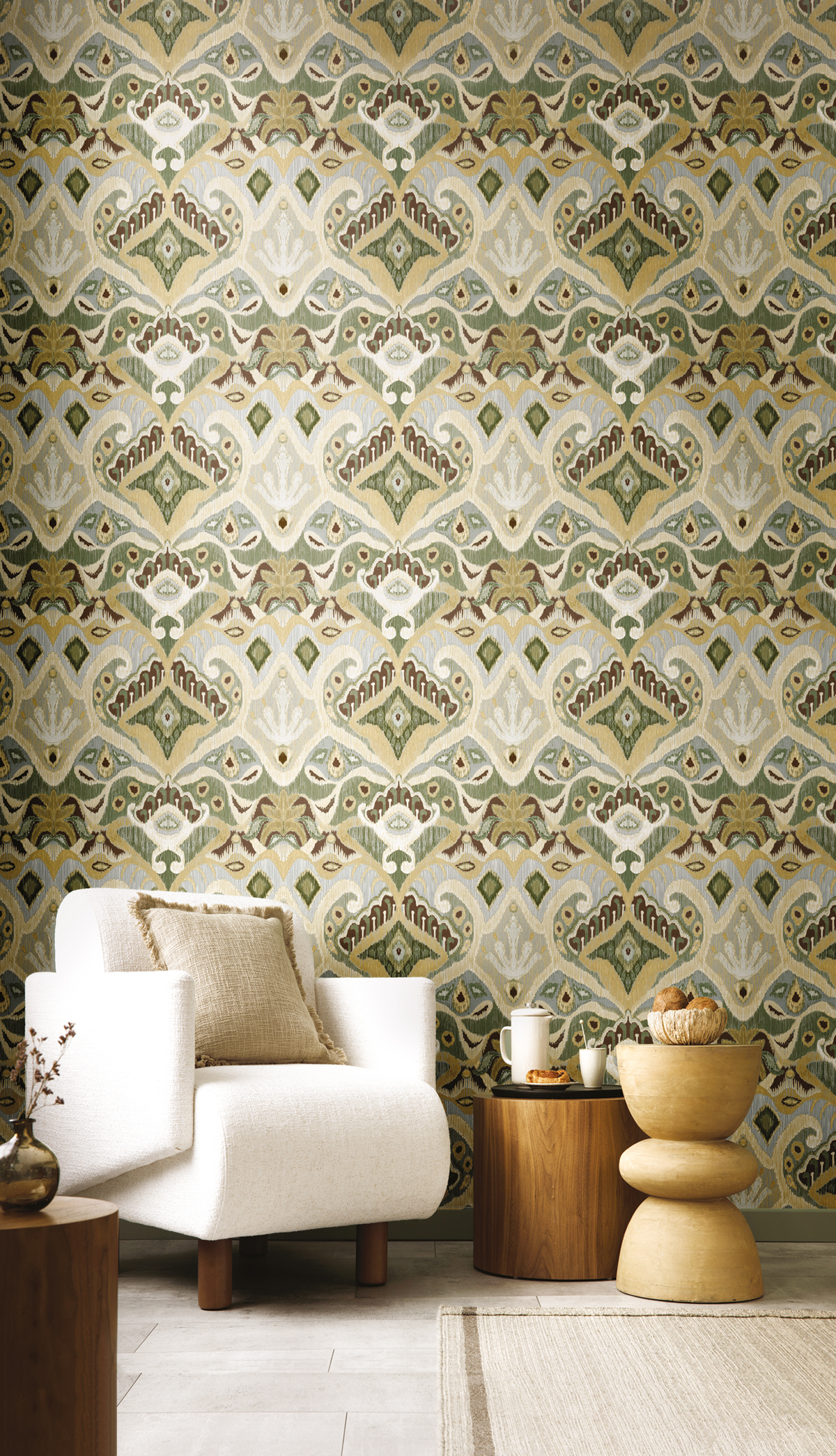 Papier peint Géométrique Kilim vert bleu - Jaipur de Montecolino | Réf. MC-26425