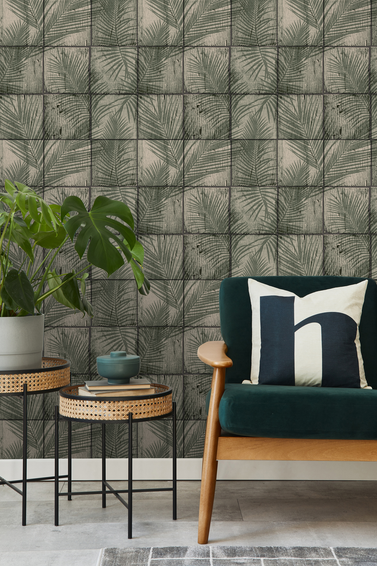 Papier Peint Feuille Tropicale Wood vert - Nomade d'Ugépa | Réf. UGP-M68904