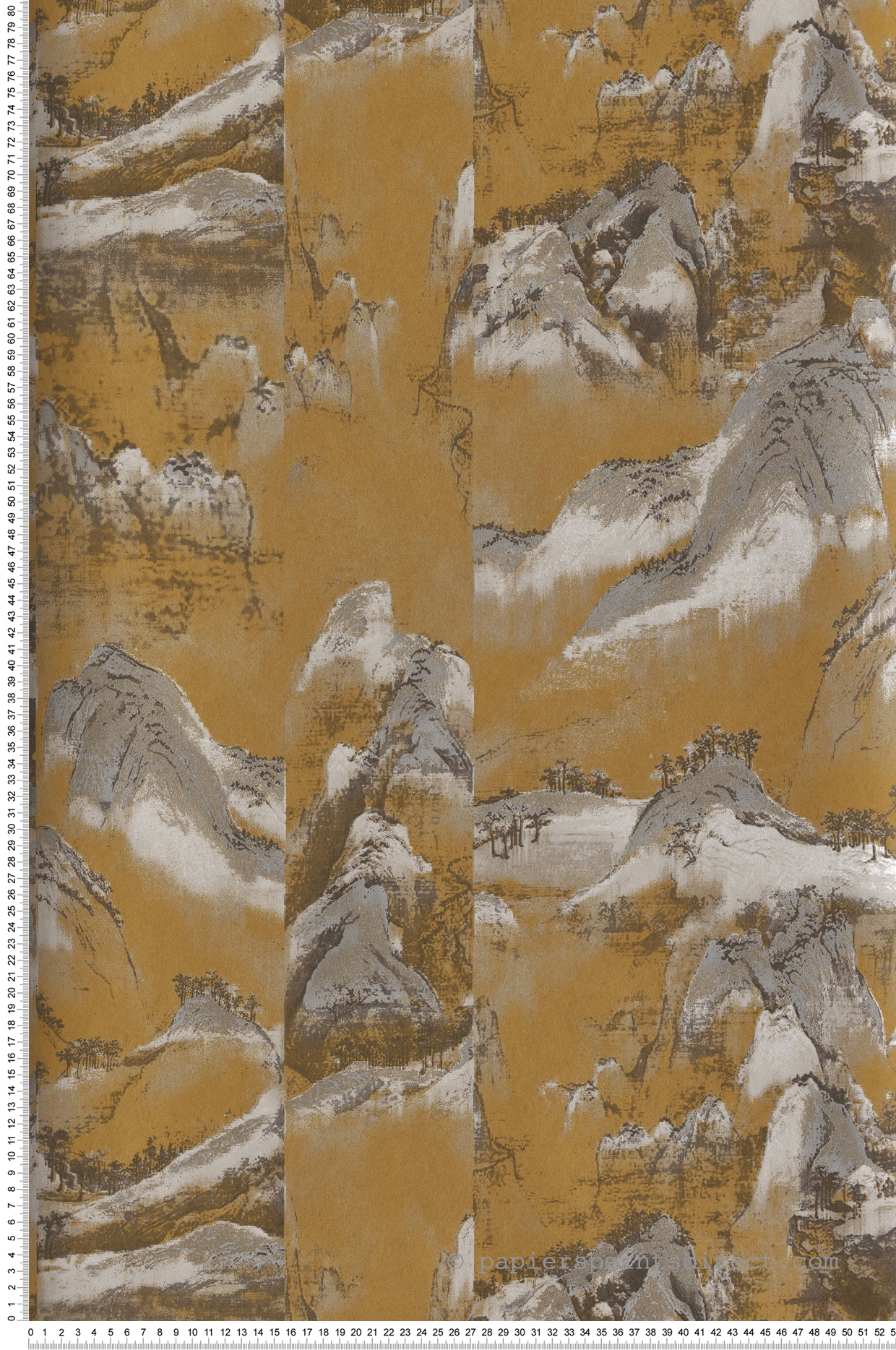 Papier peint Montagne Japonaise Akiyama ocre doré - Kimono de Masureel | Réf. MAS-KIM301